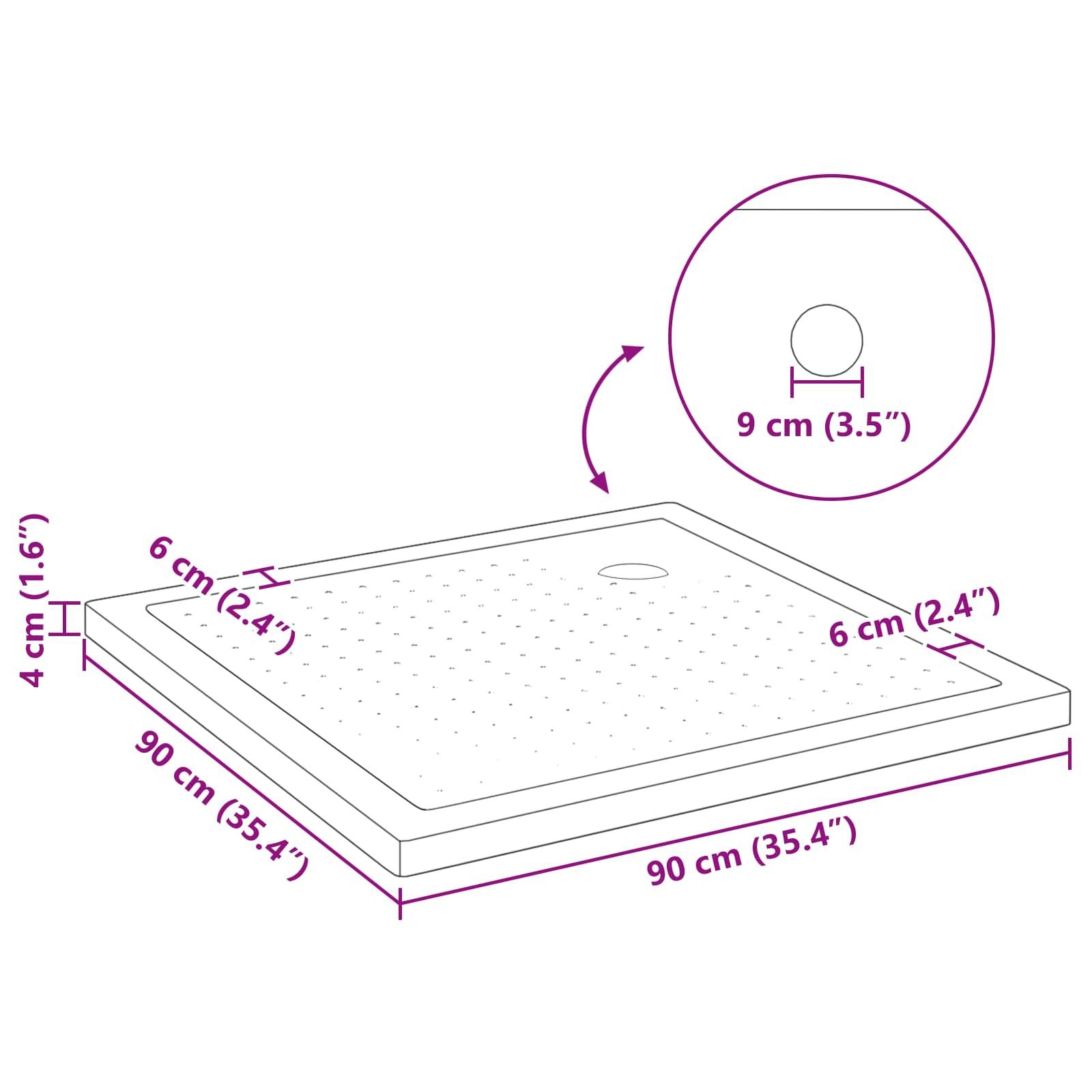 vidaXL Duschbodenablage mit Punkten 90 x 90 x 4 cm ABS Schwarz