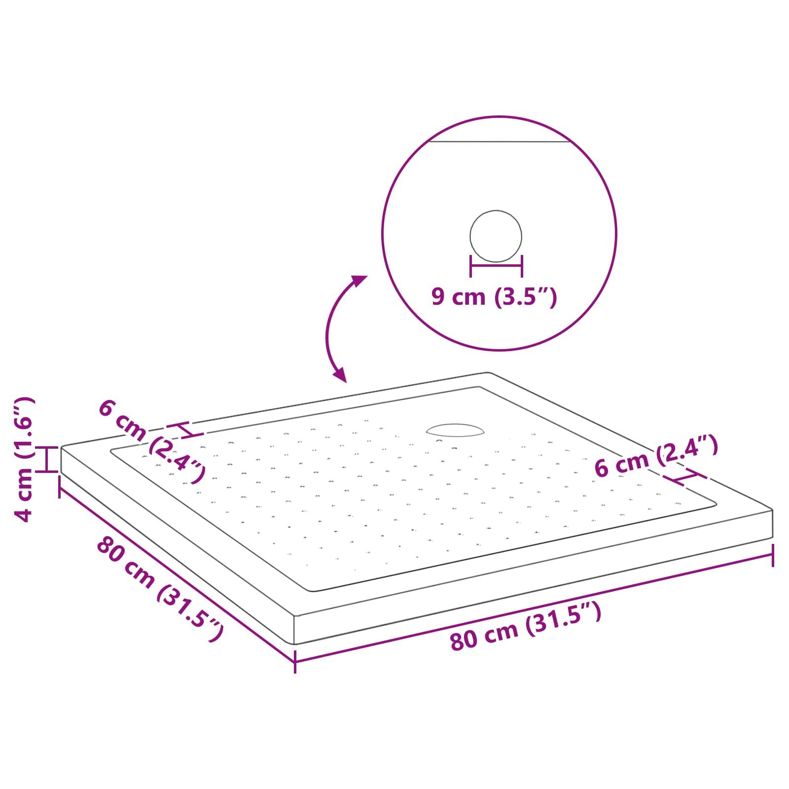 vidaXL Duschbodenablage mit Punkten 80 x 80 x 4 cm ABS Schwarz