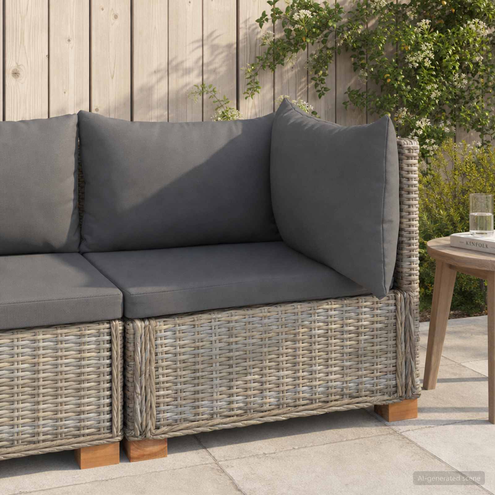 vidaXL Ecksofa mit Kissen GENDT Natürliches Rattan Kubu Grau