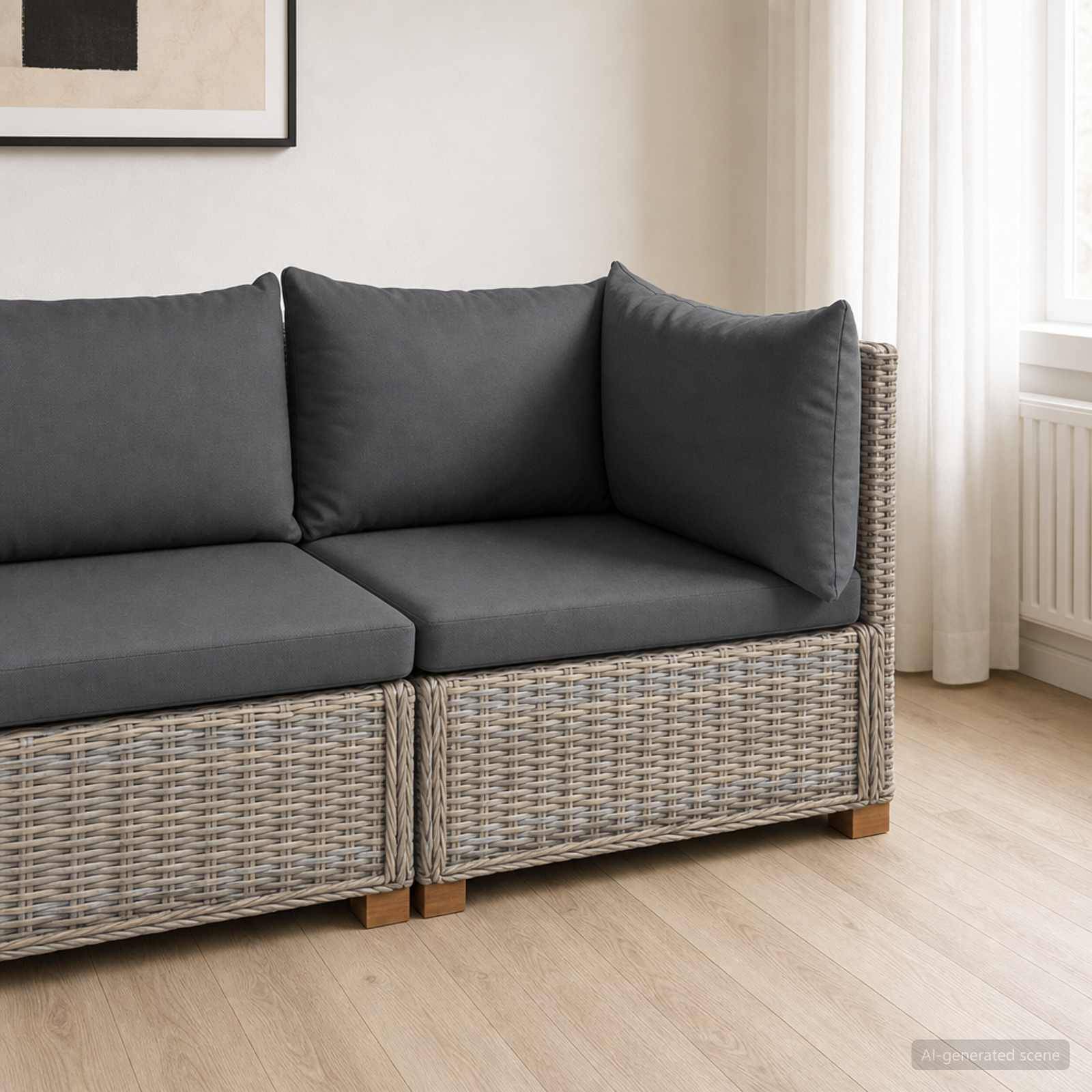 vidaXL Ecksofa mit Kissen GENDT Natürliches Rattan Kubu Grau