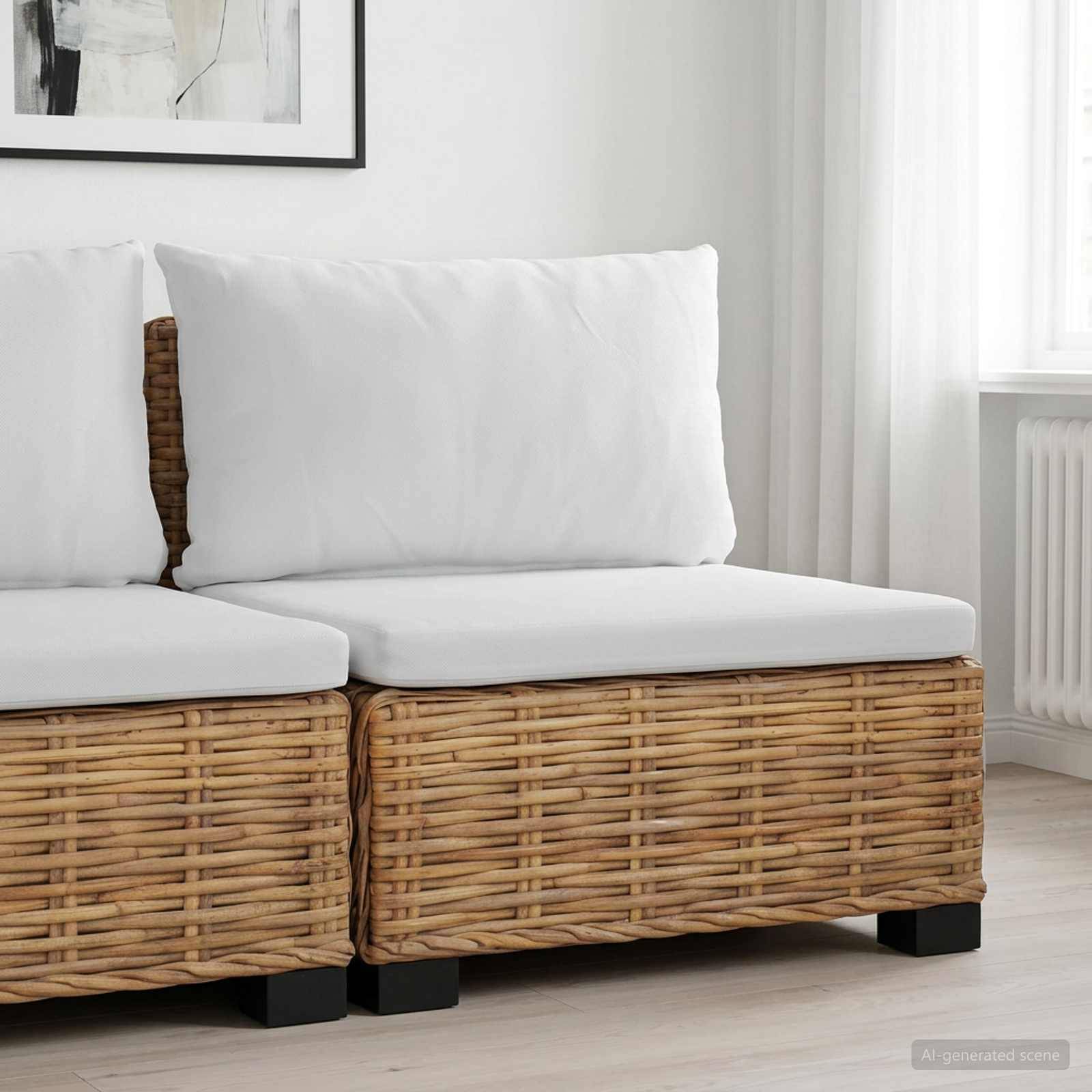 vidaXL Mittels Sofa mit Kissen GENDT Naturrattan Natur