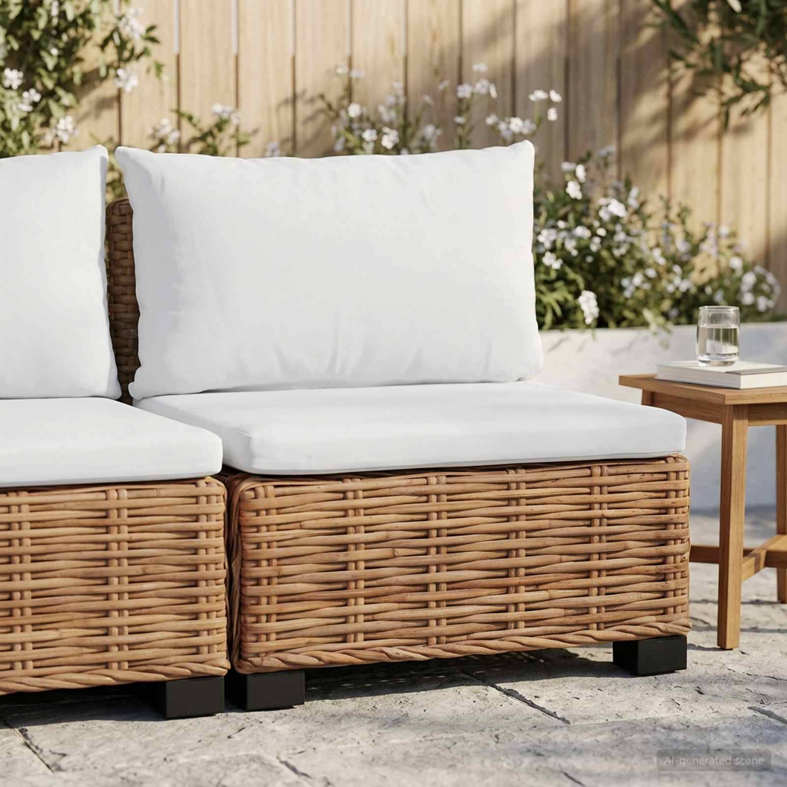 vidaXL Mittels Sofa mit Kissen GENDT Naturrattan Natur