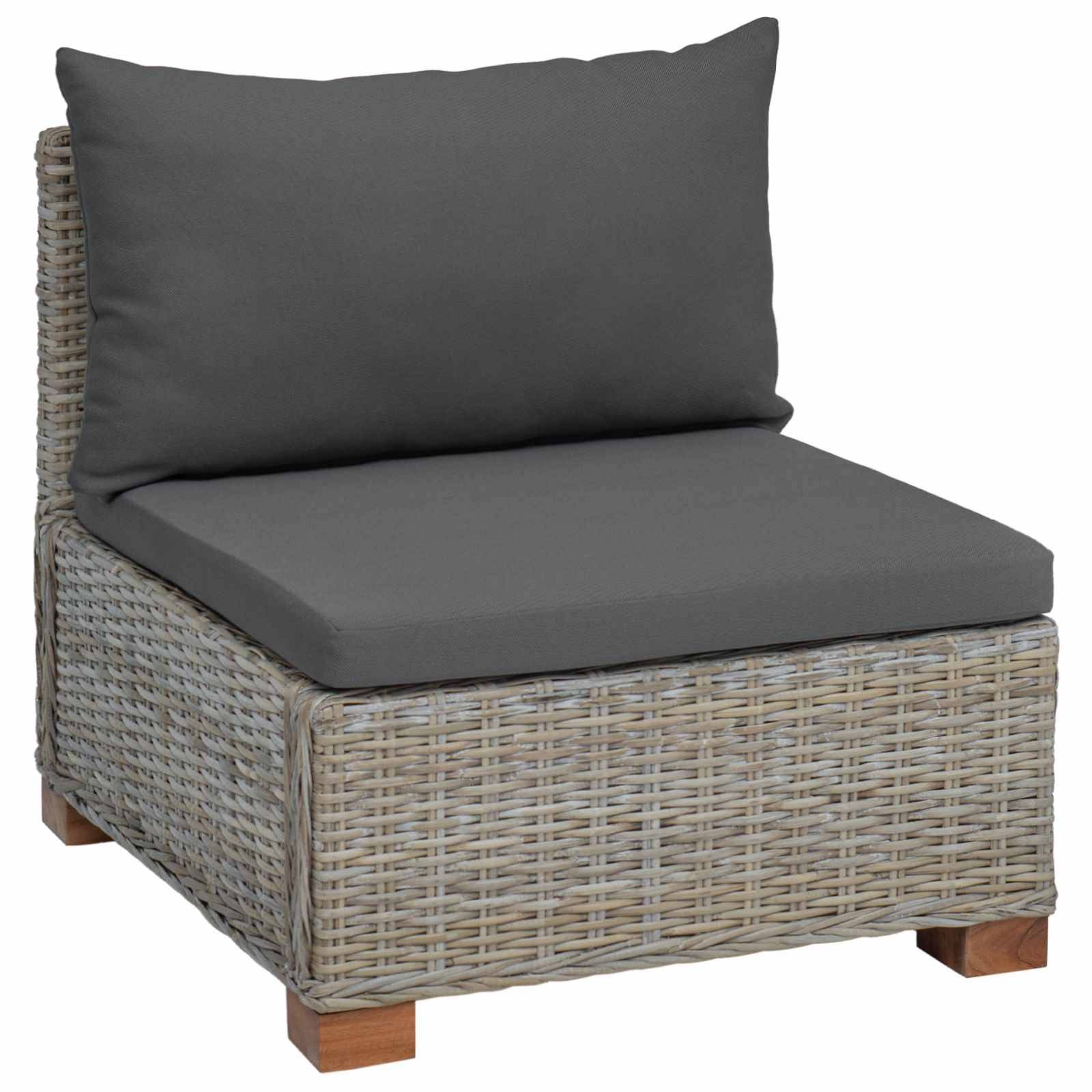 vidaXL Mittels Sofa mit Kissen GENDT Naturrattan Kubu Grau