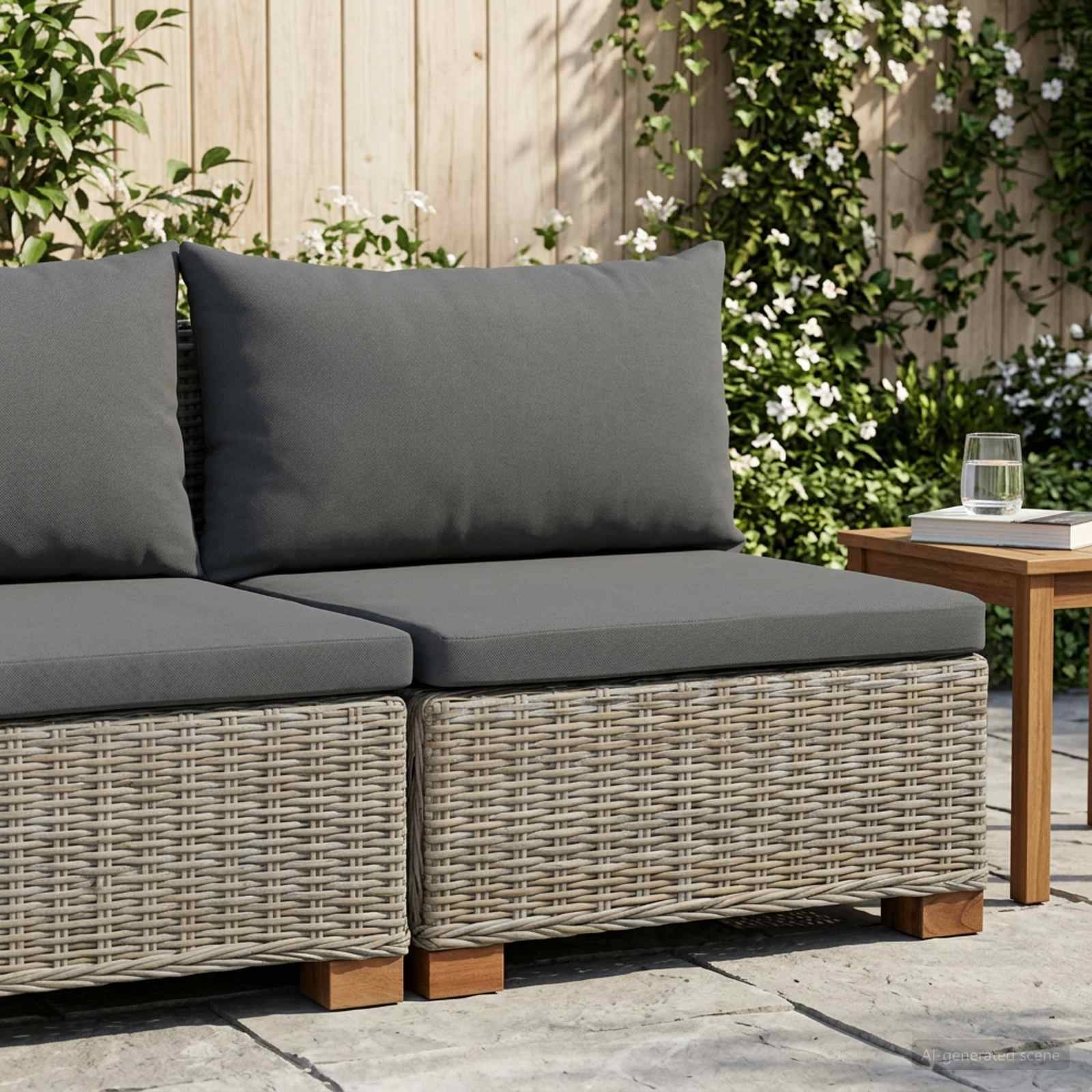 vidaXL Mittels Sofa mit Kissen GENDT Naturrattan Kubu Grau