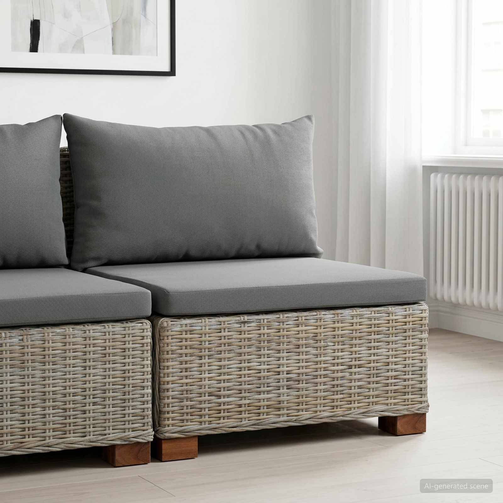 vidaXL Mittels Sofa mit Kissen GENDT Naturrattan Kubu Grau