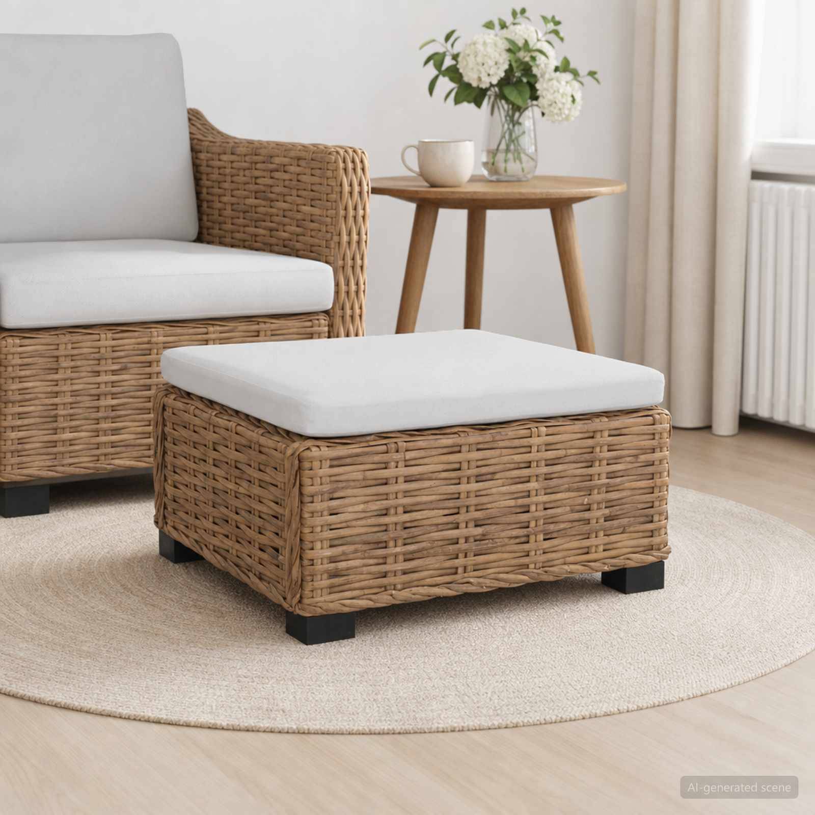 vidaXL Hocker mit Kissen GENDT Naturrattan Natur