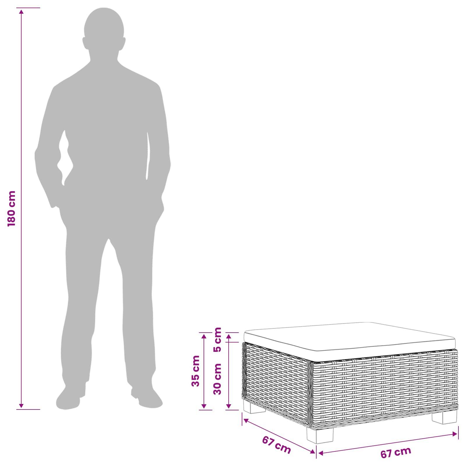vidaXL Hocker mit Kissen GENDT Naturrattan Kubu Grau