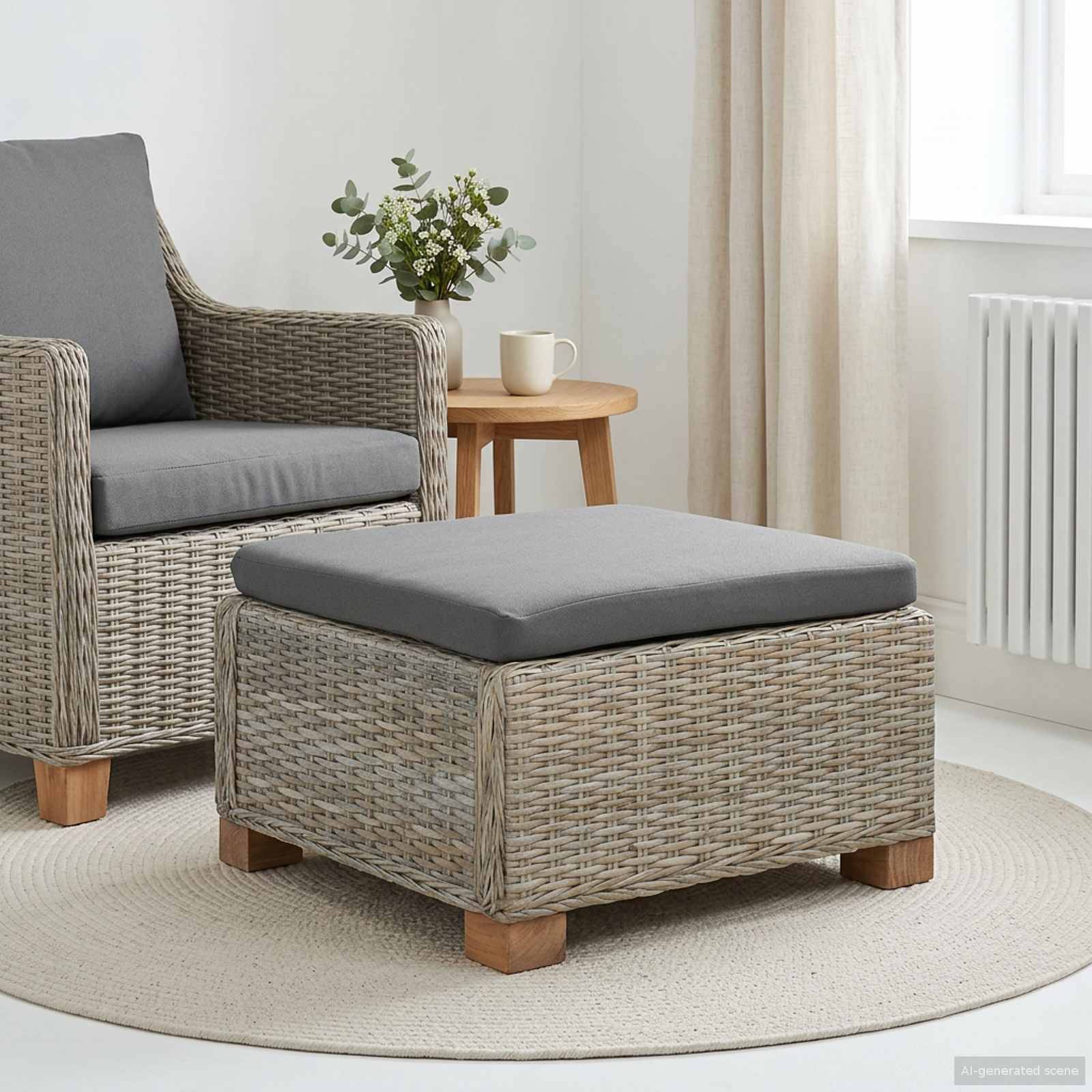 vidaXL Hocker mit Kissen GENDT Naturrattan Kubu Grau