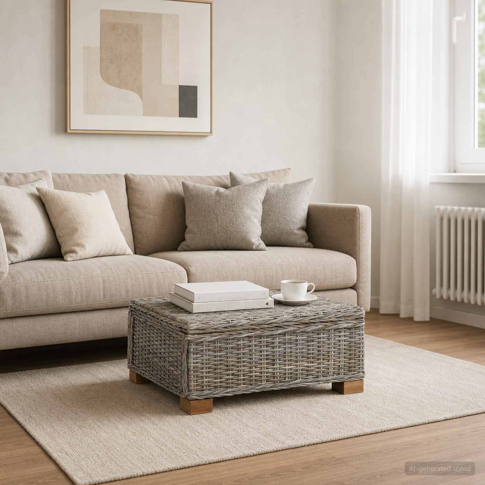 vidaXL Couchtisch GENDT Naturrattan Kubu Grau 67 x 60 x 30 cm