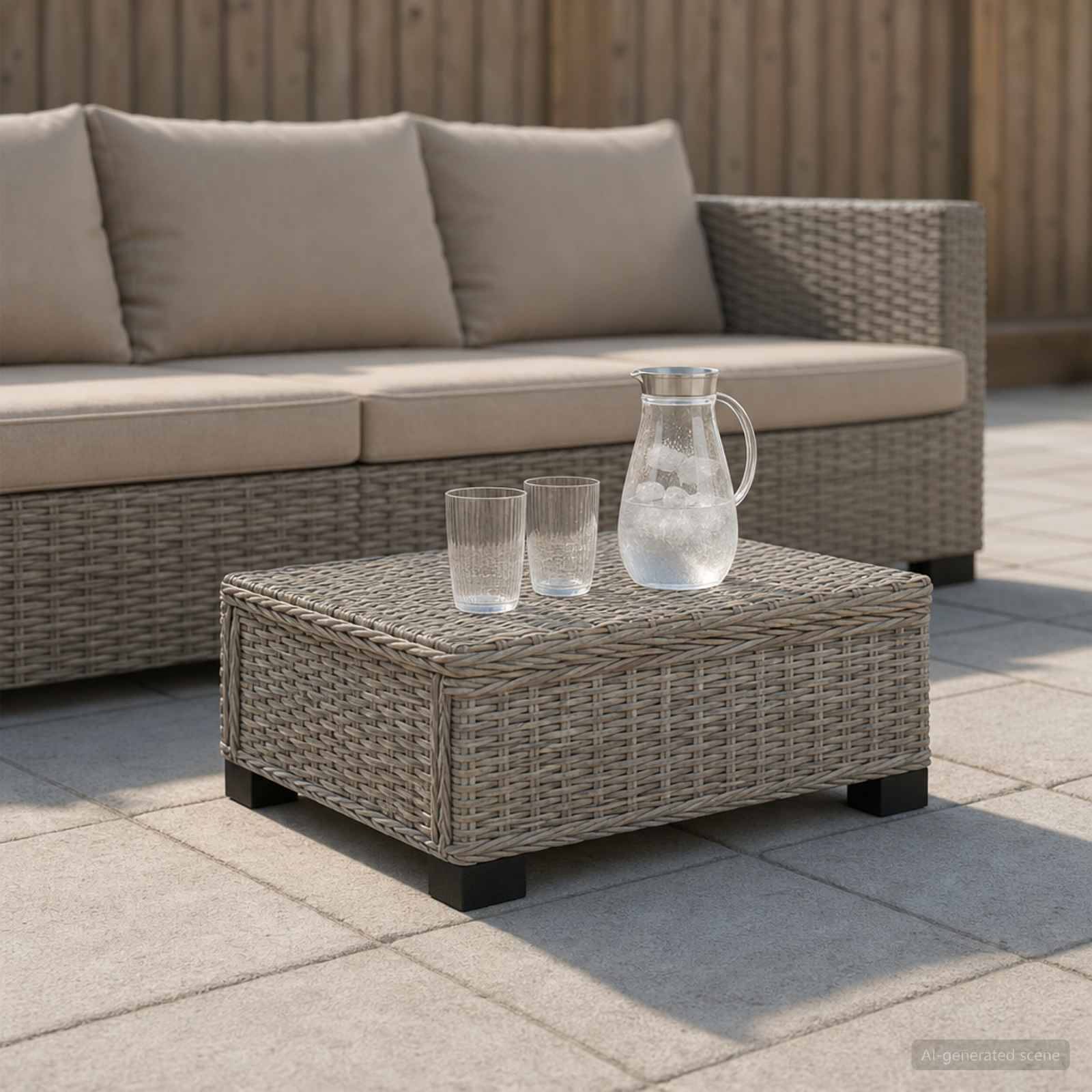vidaXL Couchtisch GENDT Naturrattan Kubu Grau 67 x 60 x 30 cm