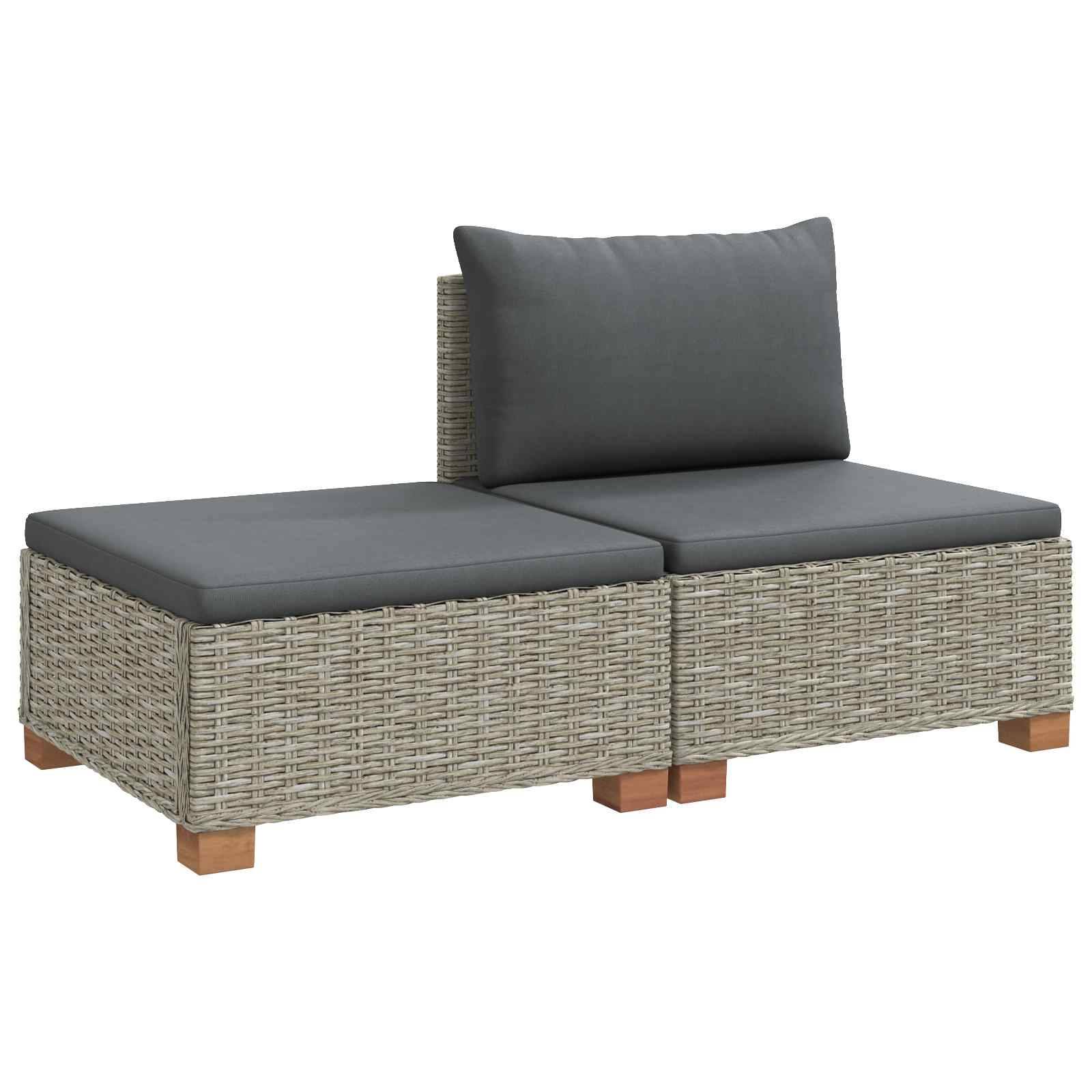 vidaXL 2 Stk. Rattan-Lounge-Set mit Kissen GENDT Naturrattan Kubu Grau