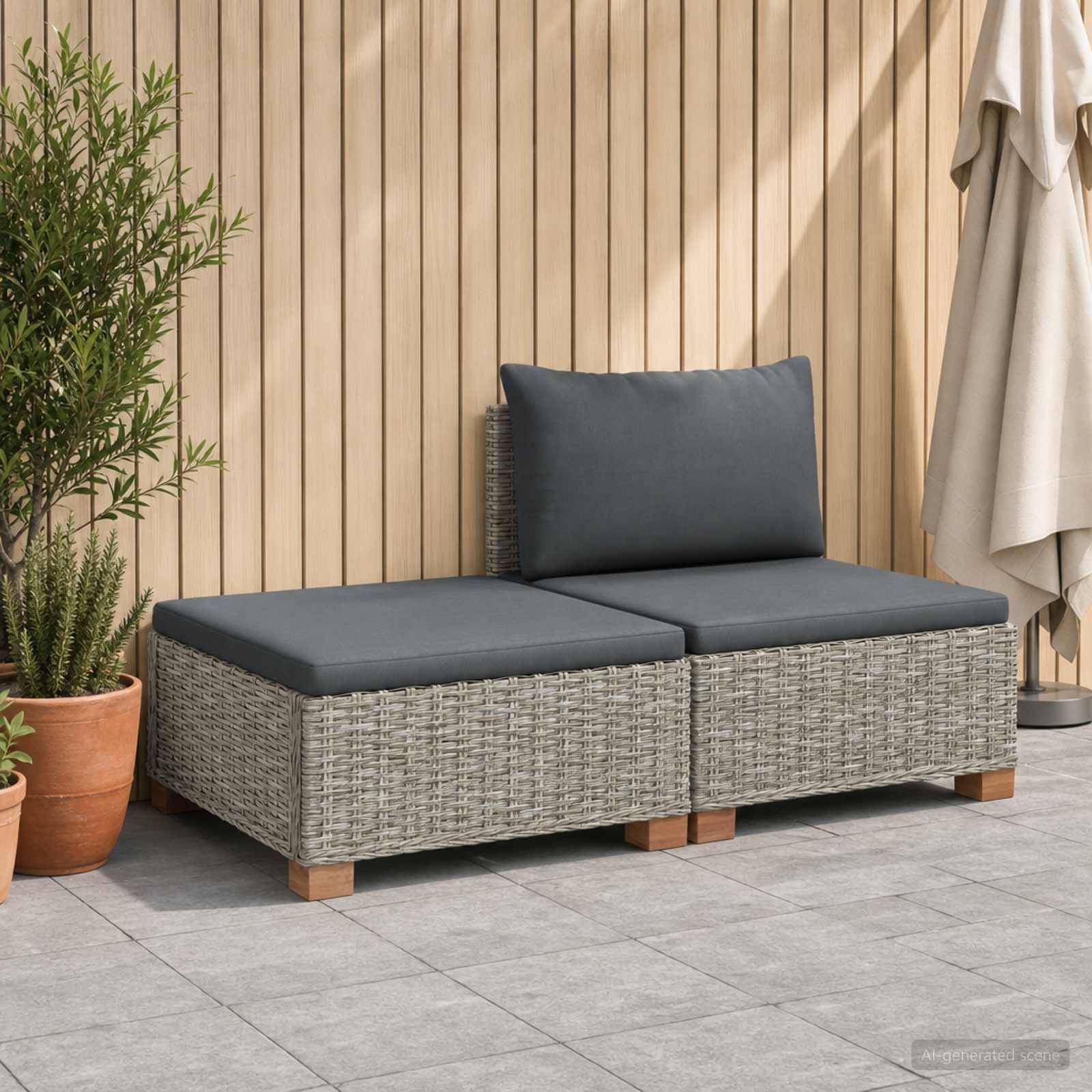 vidaXL 2 Stk. Rattan-Lounge-Set mit Kissen GENDT Naturrattan Kubu Grau