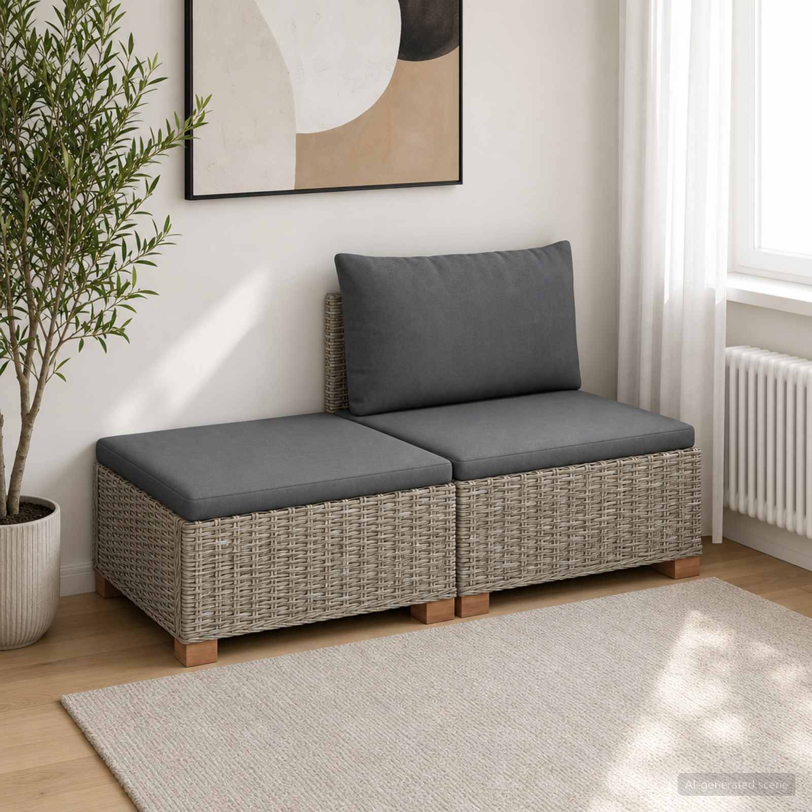 vidaXL 2 Stk. Rattan-Lounge-Set mit Kissen GENDT Naturrattan Kubu Grau