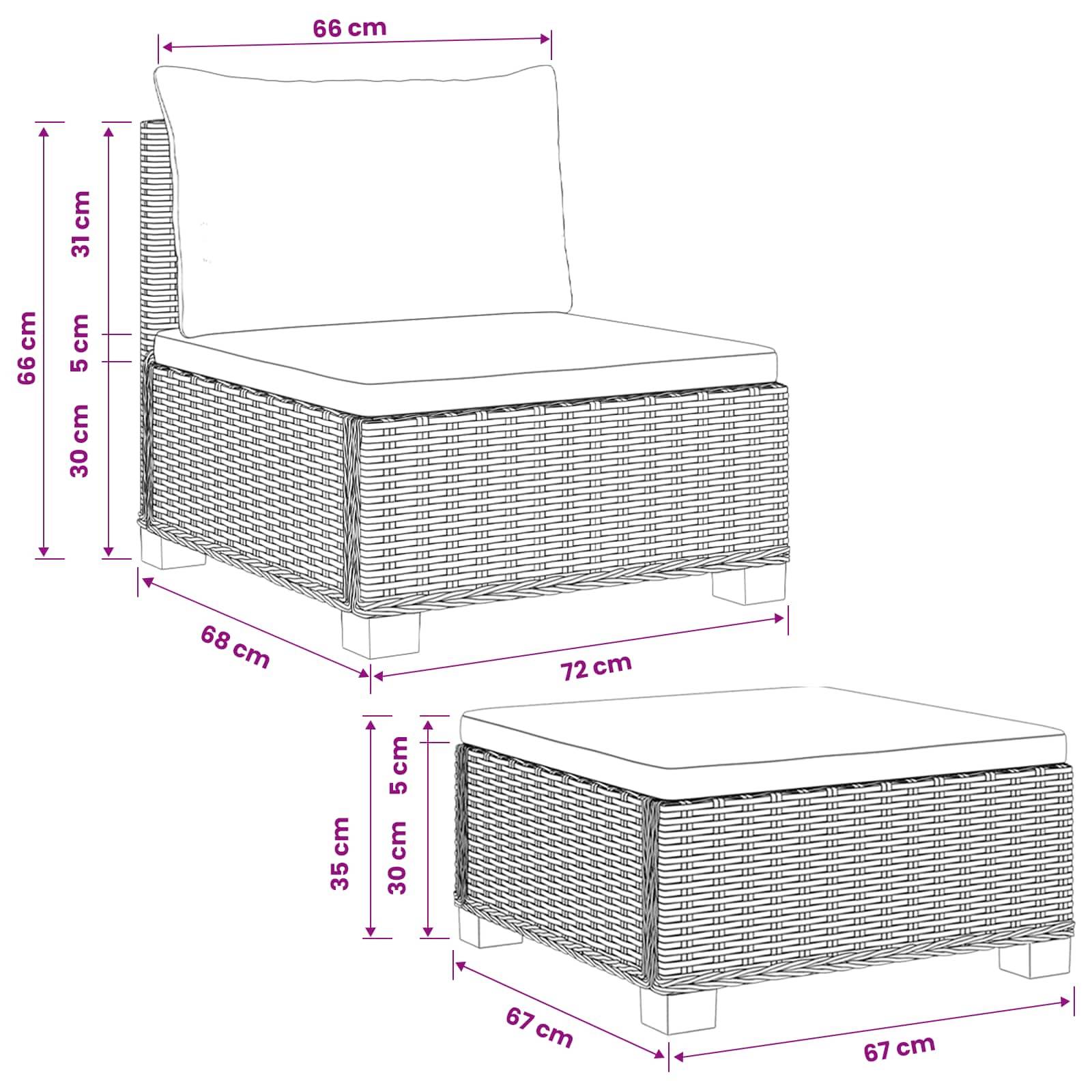 vidaXL 2 Stk. Rattan-Lounge-Set mit Kissen GENDT Naturrattan Kubu Grau