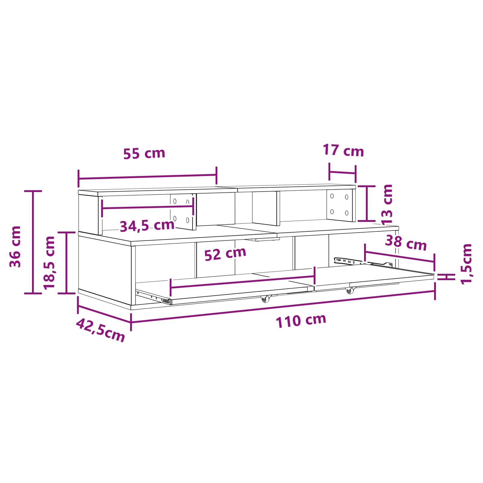 vidaXL Studiotisch Altholz 110 x 42,5 x 36 cm Holzwerkstoff