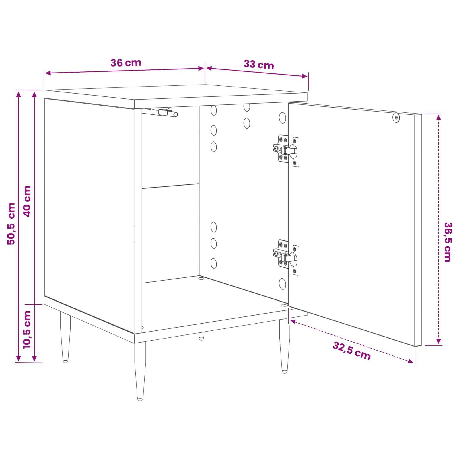 vidaXL Nachttisch AACHEN 2 stk. Schwarz Eichen-Optik 36 x 33 x 51 cm