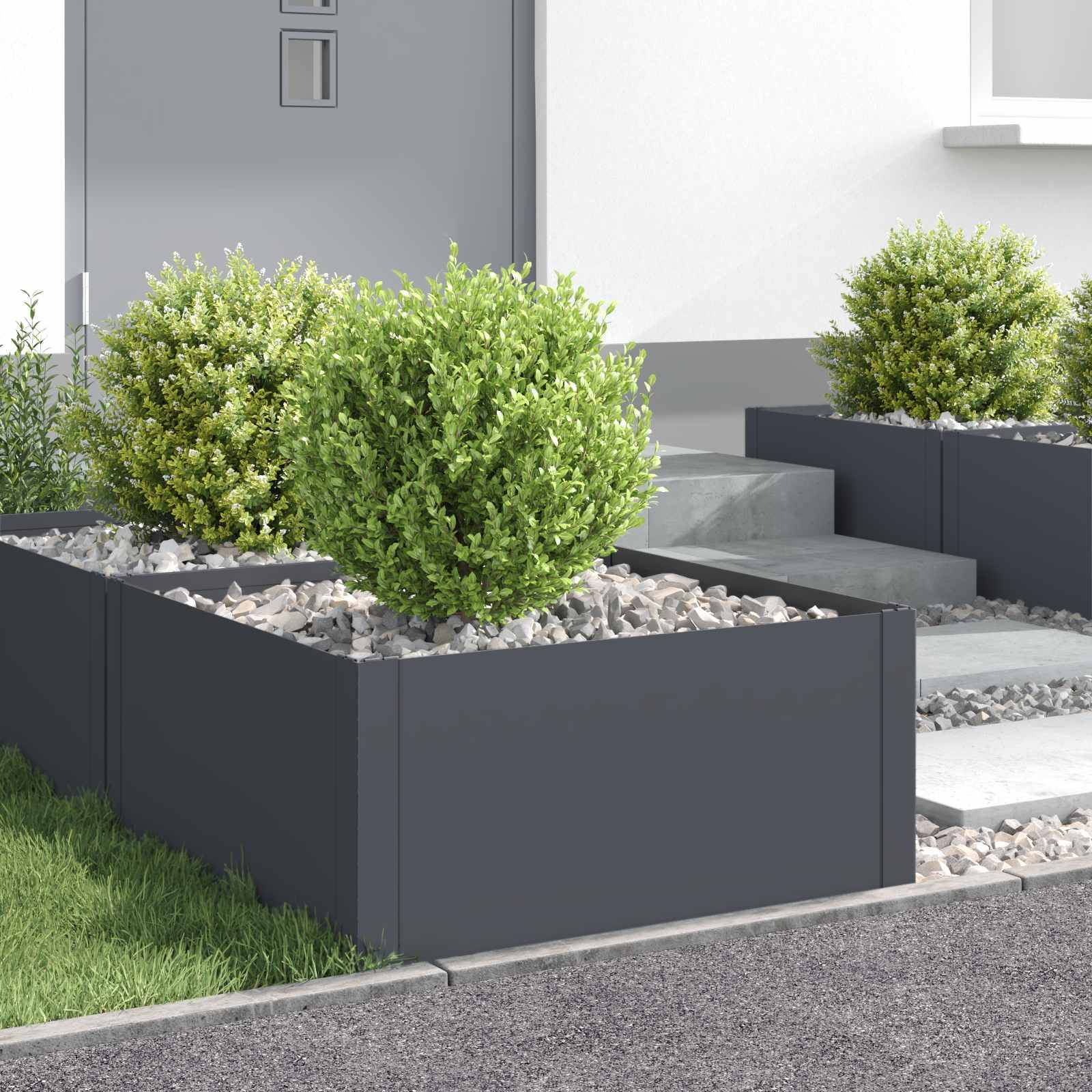 vidaXL Raseneinfassung 4 Stk. 60 x 60 x 35 cm Stahl Anthrazit