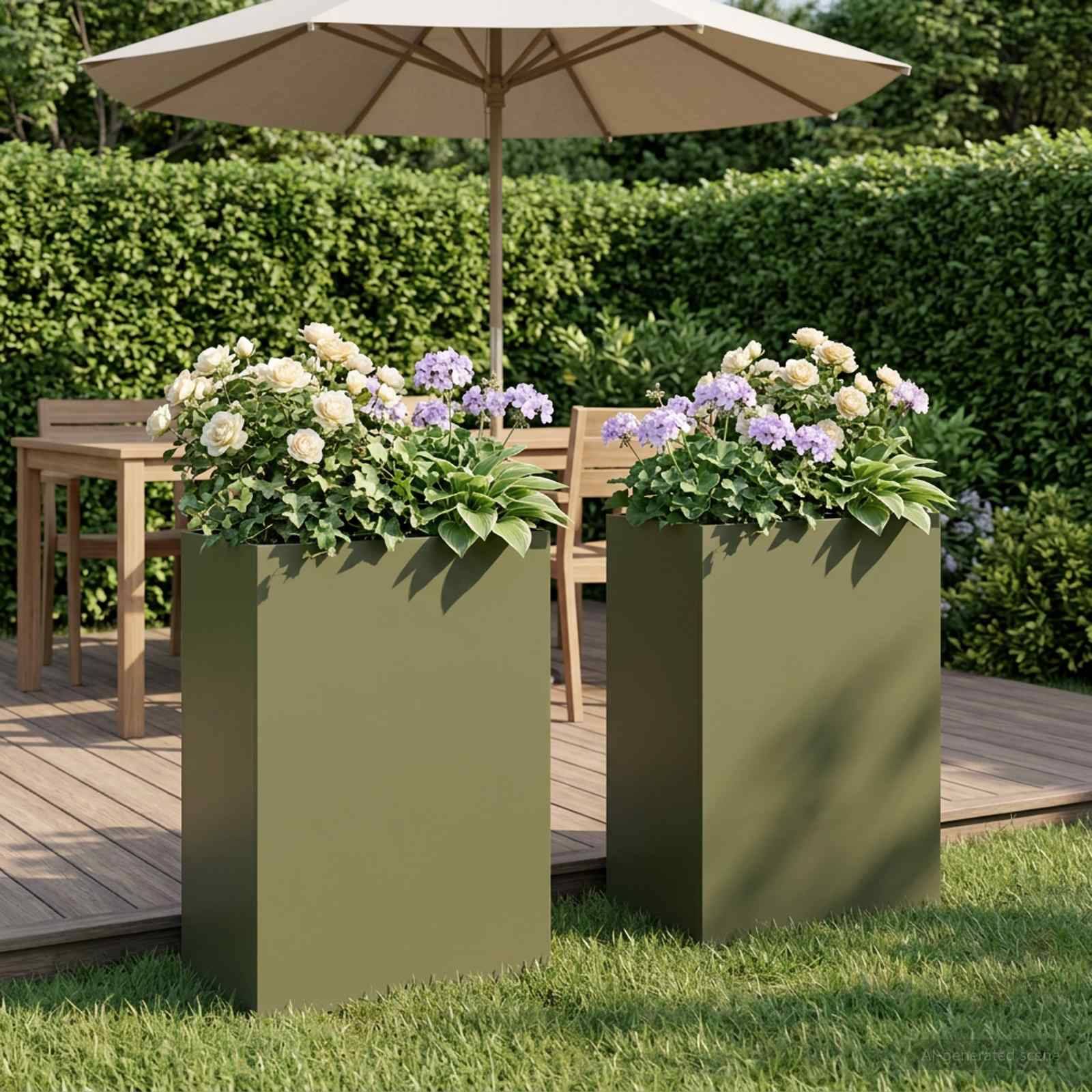 vidaXL Garten-Pflanzgefäß 2 Stk. Olivgrün 50 x 30 x 75 cm