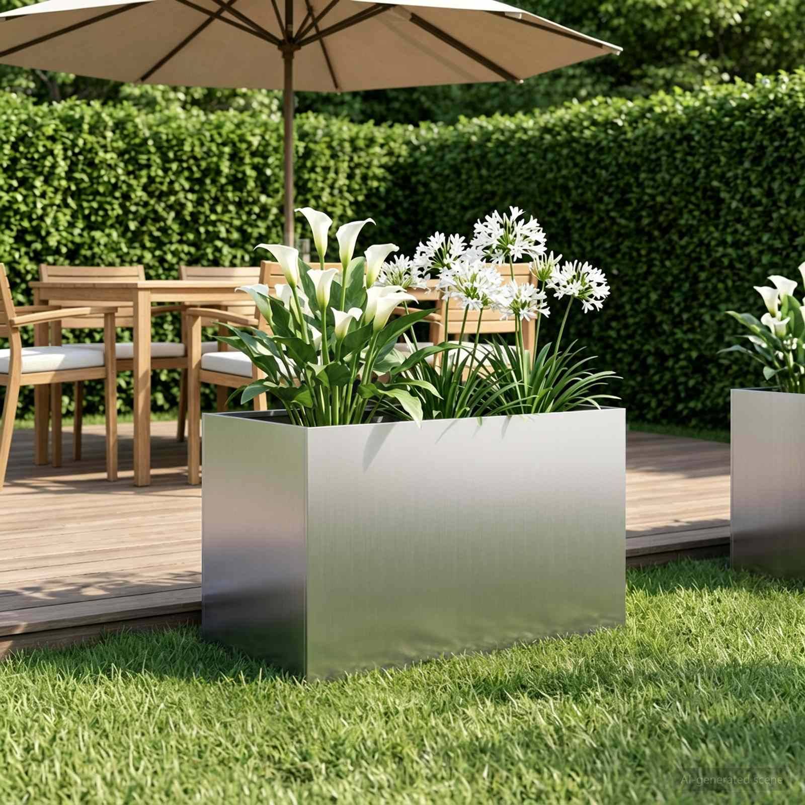 vidaXL Garten-Pflanzgefäß Silber 50 x 40 x 40 cm Verzinkter Stahl