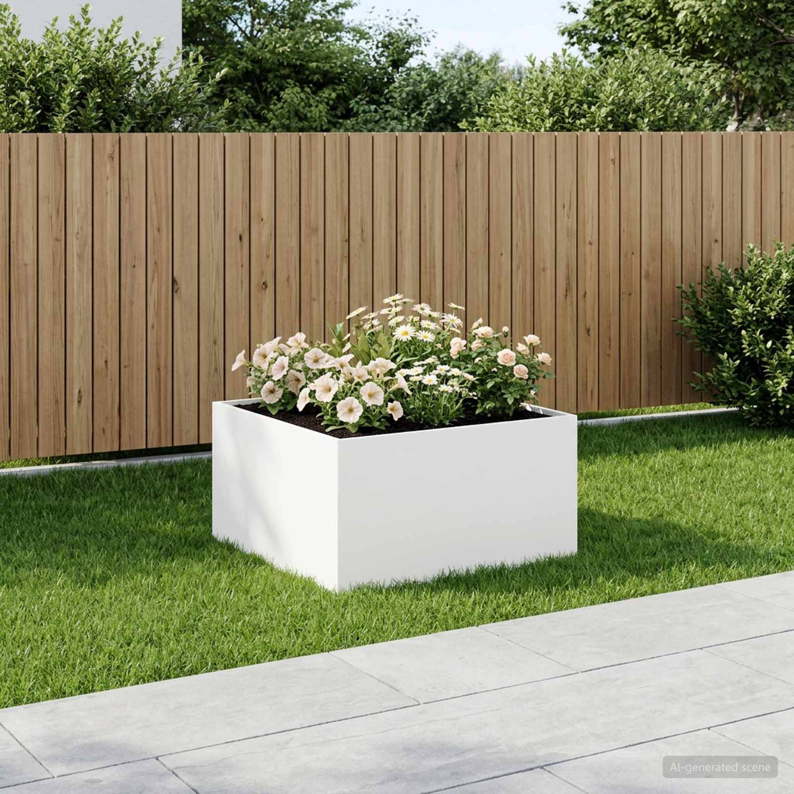 vidaXL Garten-Pflanzgefäß Weiß 60 x 60 x 40 cm Kaltgewalzter Stahl