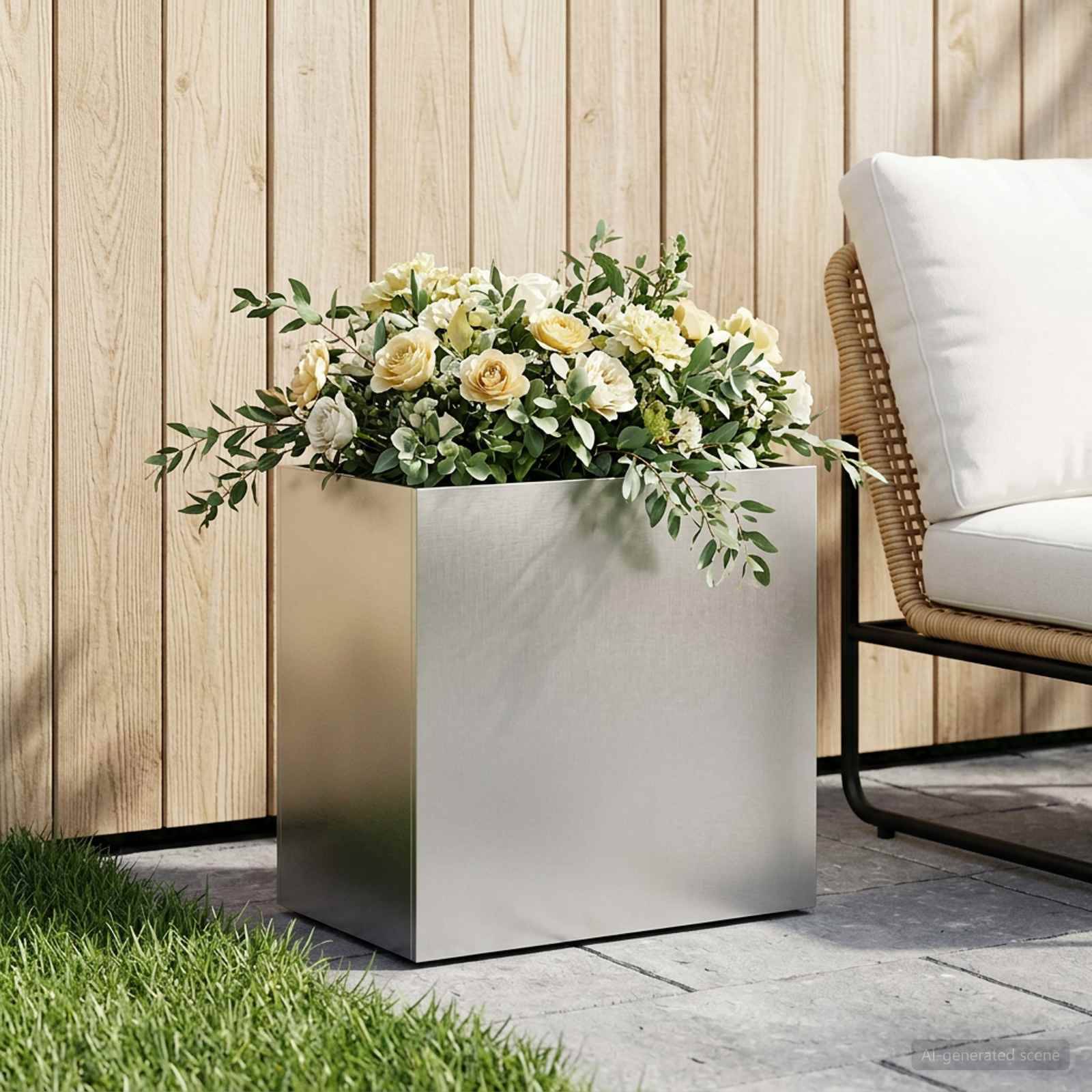 vidaXL Garten-Pflanzgefäß Silber 50 x 30 x 40 cm Edelstahl