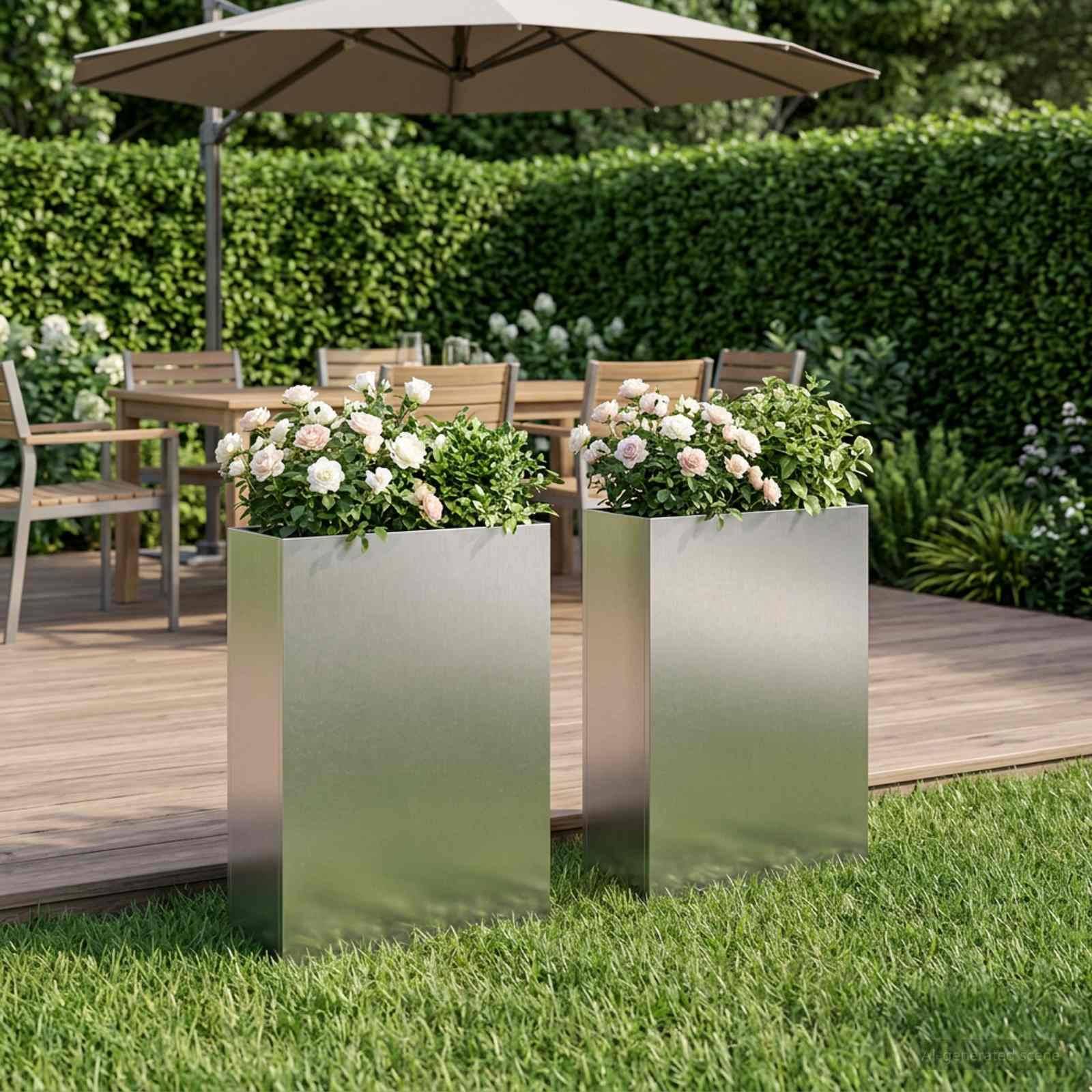 vidaXL Garten-Pflanzgefäß 2 Stk. Silber 50 x 20 x 75 cm Edelstahl