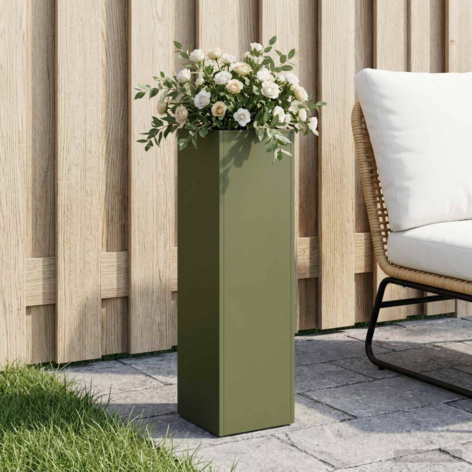 vidaXL Garten-Pflanzgefäß Olivgrün 20 x 20 x 75 cm Kaltgewalzter Stahl