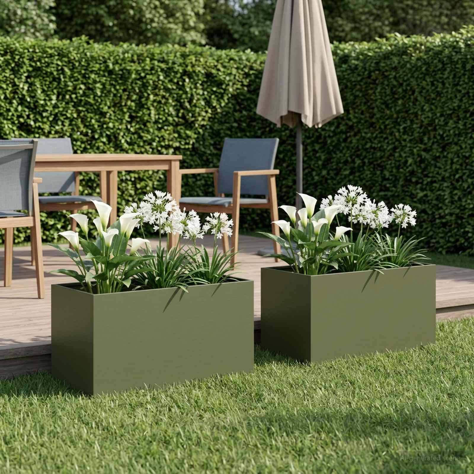 vidaXL Garten-Pflanzgefäß 2 Stk. Olivgrün 100 x 50 x 50 cm
