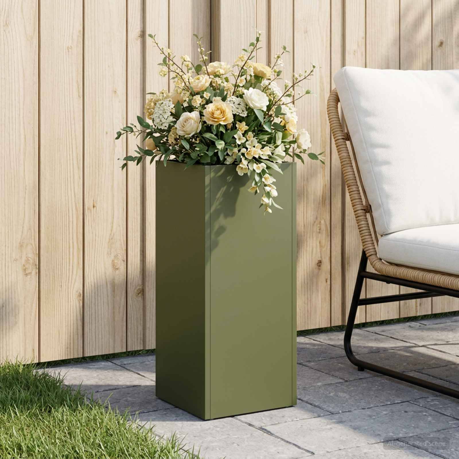 vidaXL Garten-Pflanzgefäß Olivgrün 20 x 20 x 40 cm Kaltgewalzter Stahl