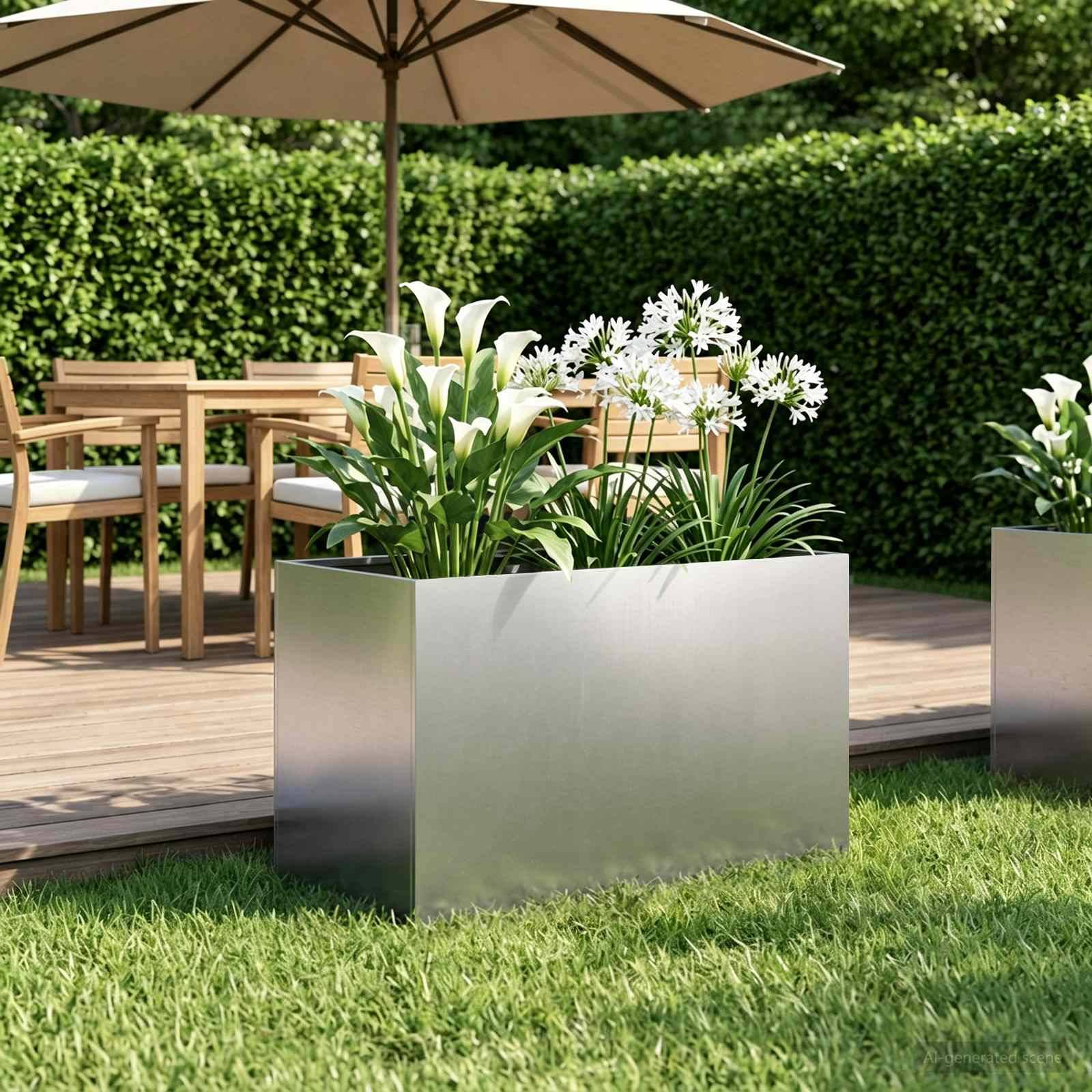 vidaXL Garten-Pflanzgefäß Silber 50 x 40 x 40 cm Edelstahl
