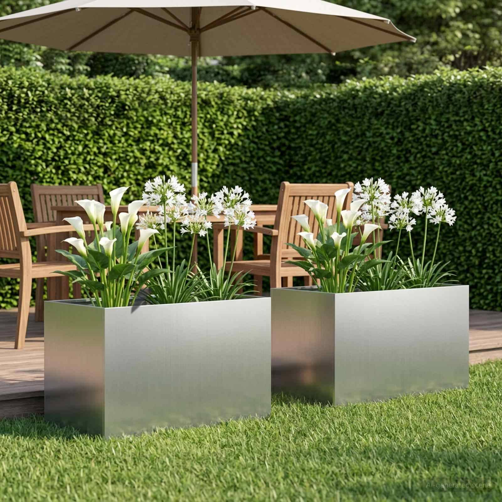 vidaXL Garten-Pflanzgefäß 2 Stk. Silber 50 x 40 x 40 cm