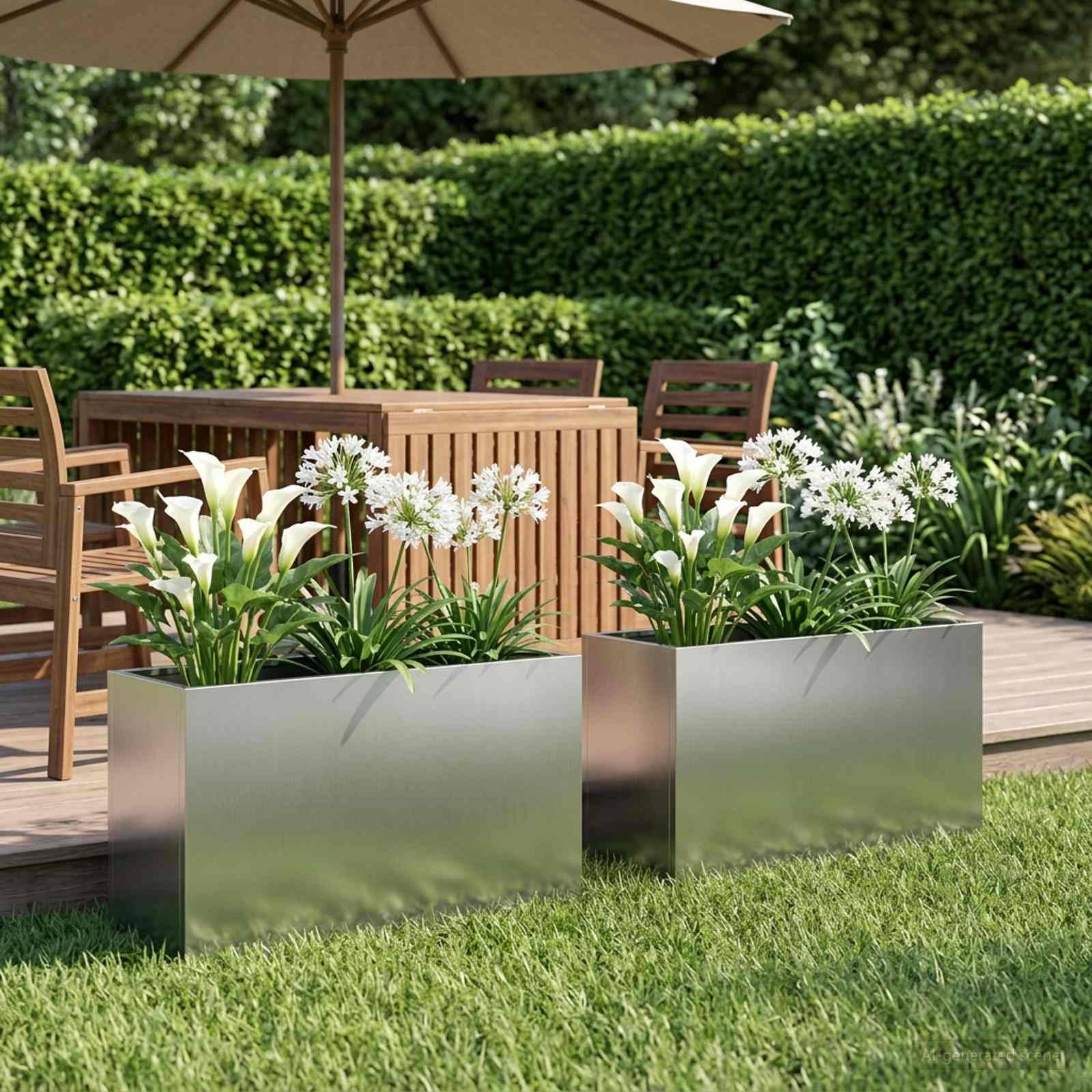vidaXL Garten-Pflanzgefäß 2 Stk. Silber 80 x 30 x 50 cm