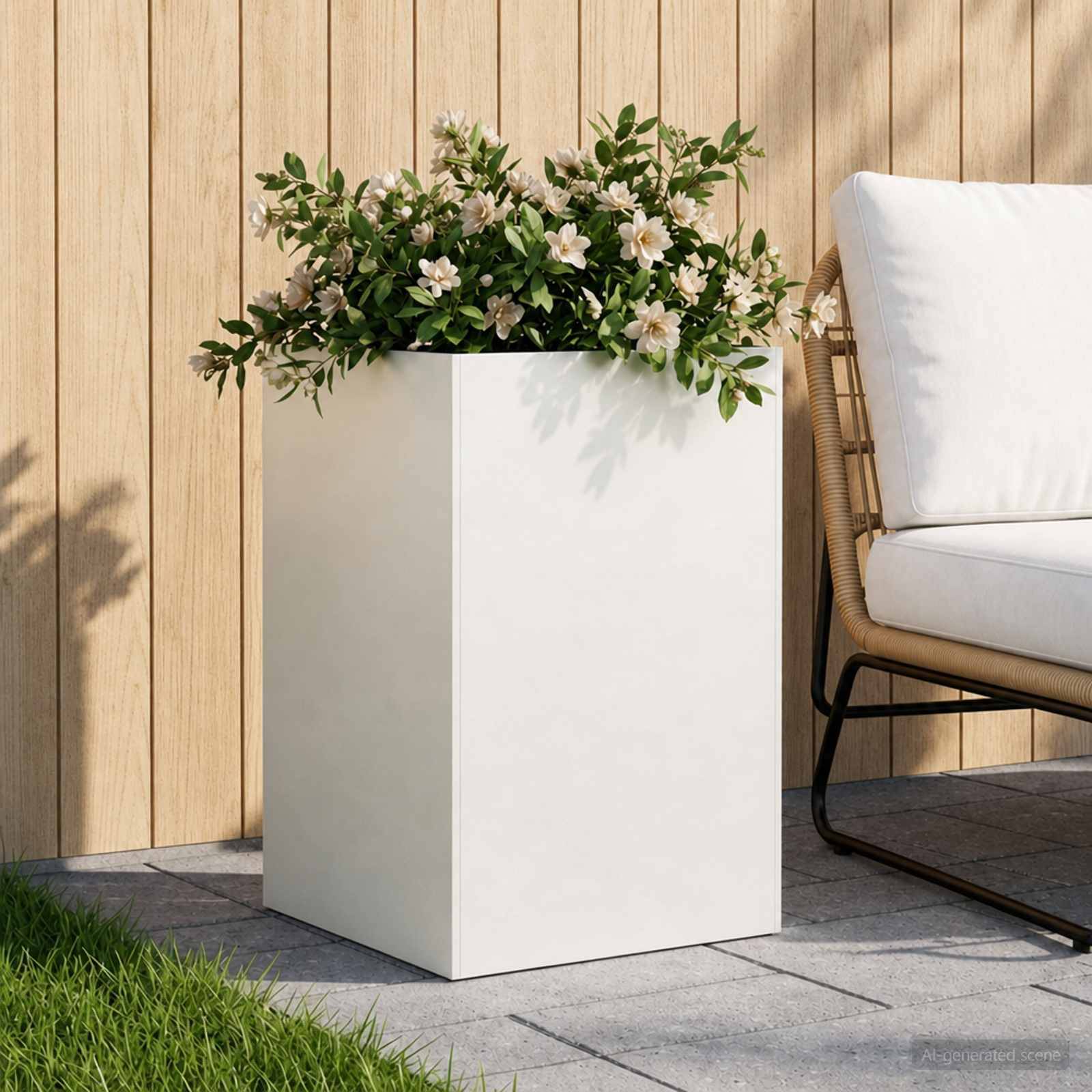 vidaXL Garten-Pflanzgefäß Weiß 40 x 40 x 75 cm Kaltgewalzter Stahl