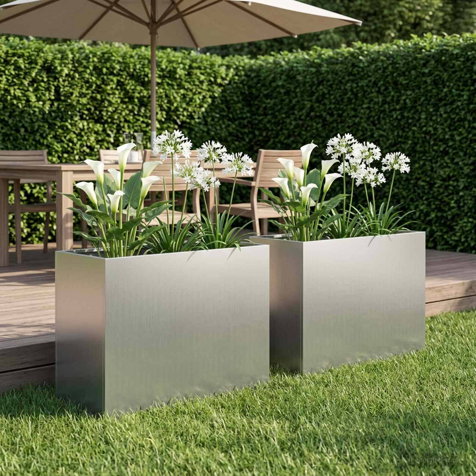 vidaXL Garten-Pflanzgefäß 2 Stk. Silber 60 x 30 x 40 cm