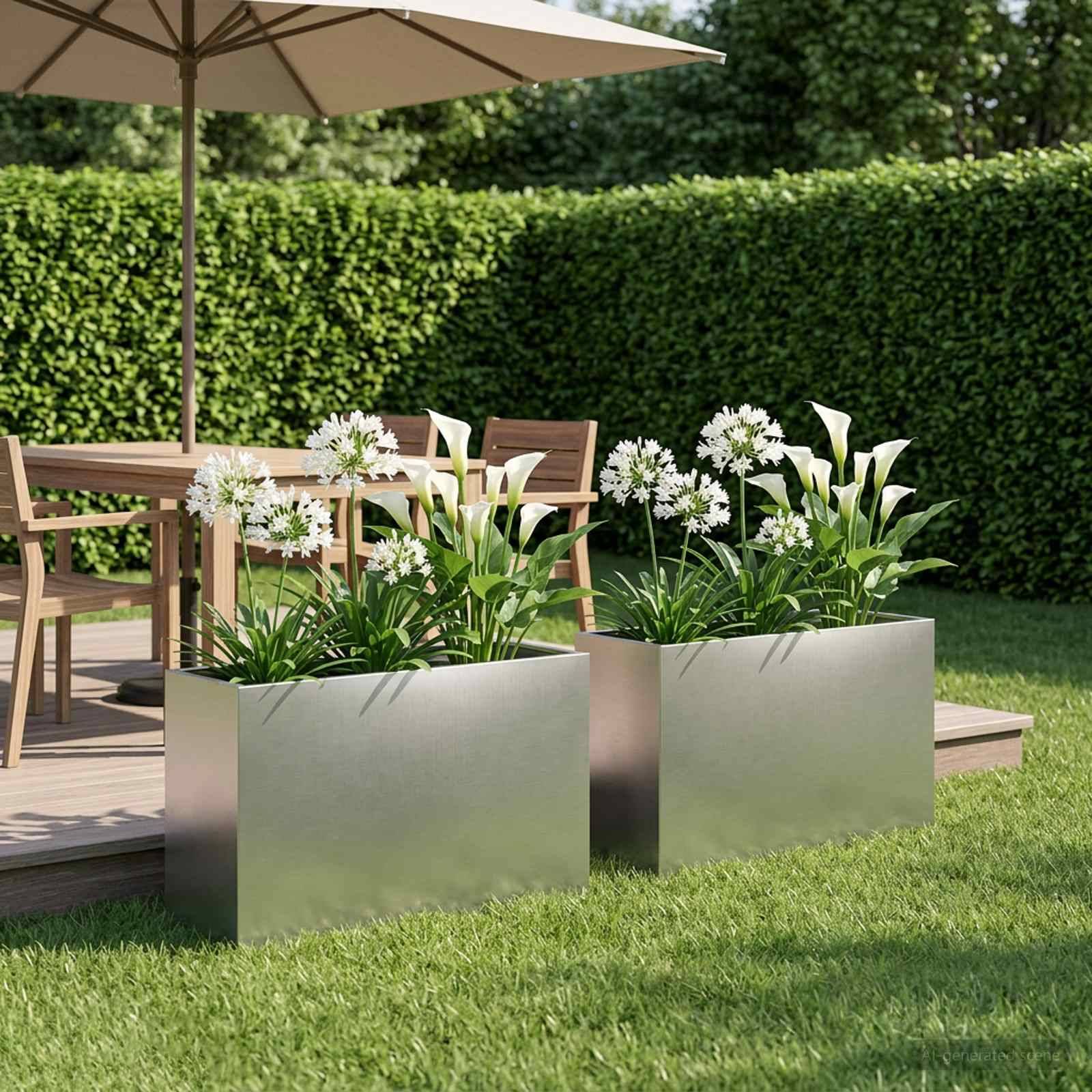 vidaXL Garten-Pflanzgefäß 2 Stk. Silber 80 x 40 x 50 cm Edelstahl