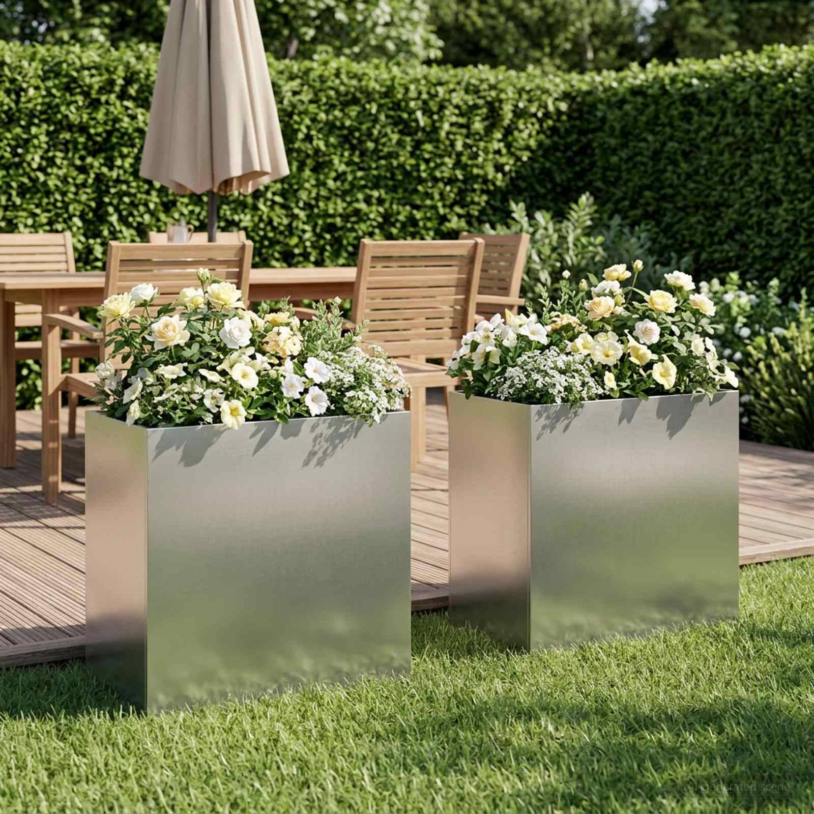 vidaXL Garten-Pflanzgefäß 2 Stk. Silber 50 x 30 x 50 cm Edelstahl