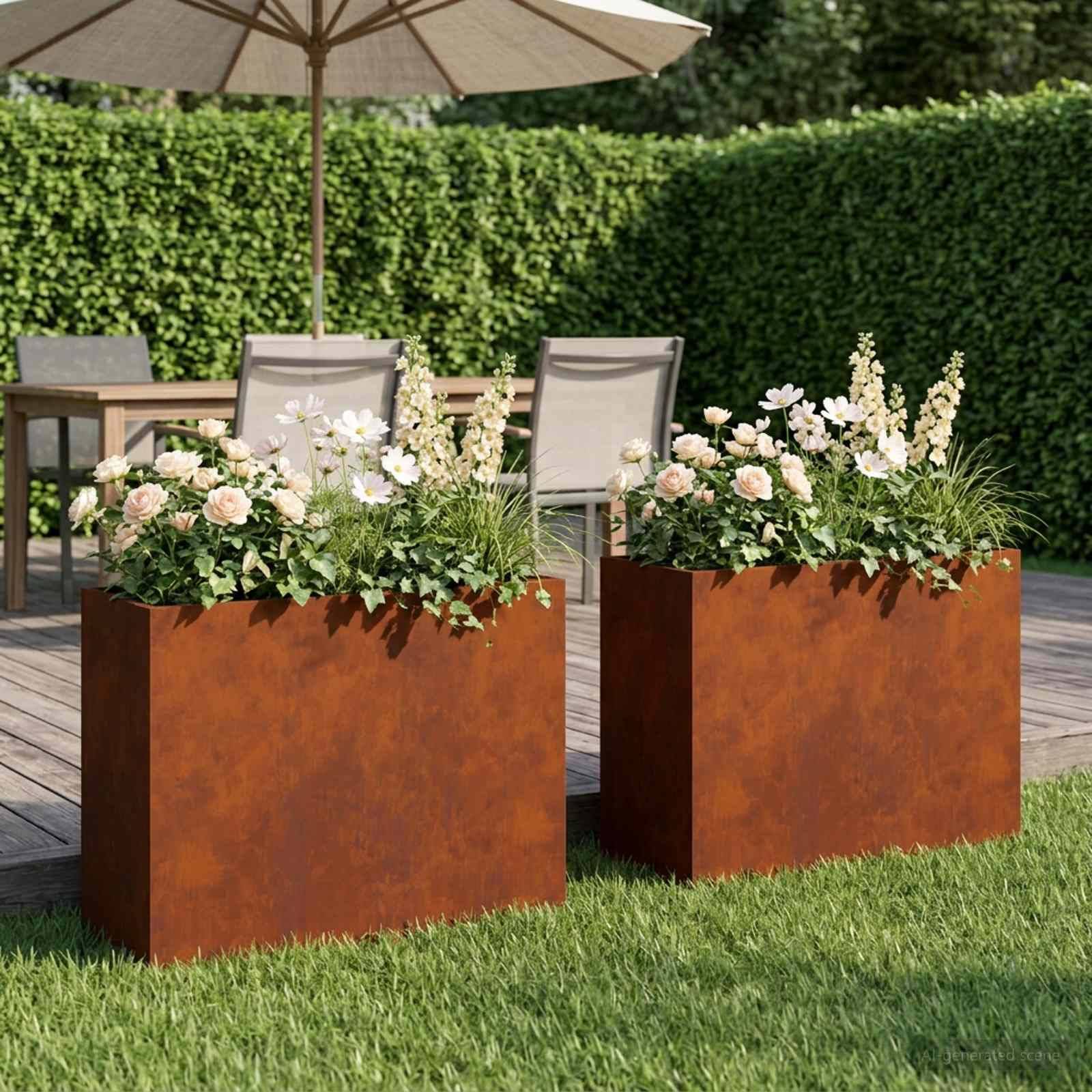 vidaXL Garten-Pflanzgefäß 2 Stk. Rostoptik 50 x 20 x 40 cm