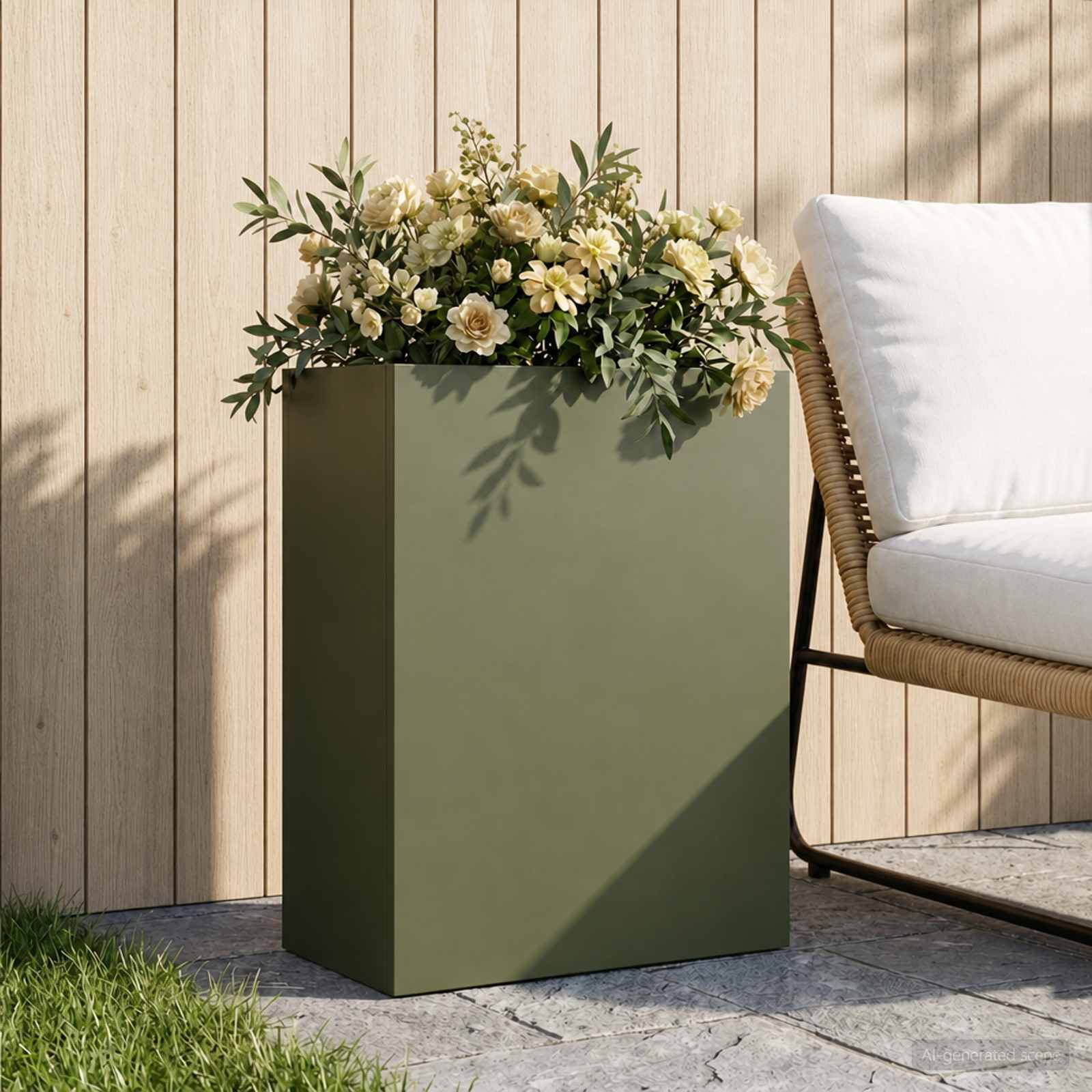 vidaXL Garten-Pflanzgefäß Olivgrün 40 x 20 x 40 cm Kaltgewalzter Stahl