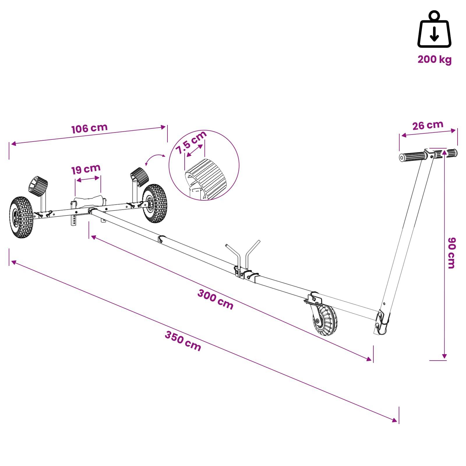 vidaXL Verstellbarer Bootstrailer mit Luftreifen 200 kg Load Silber