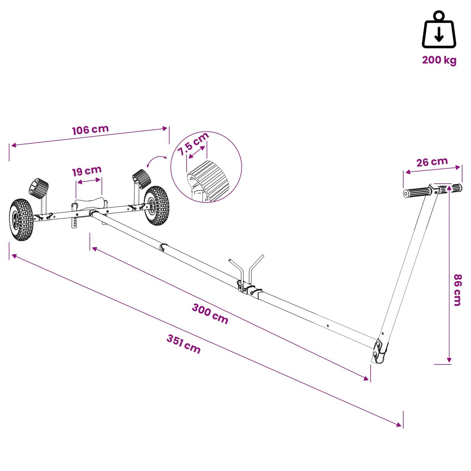 vidaXL Verstellbarer Bootstrailer mit Luftreifen 200 kg Load Silber