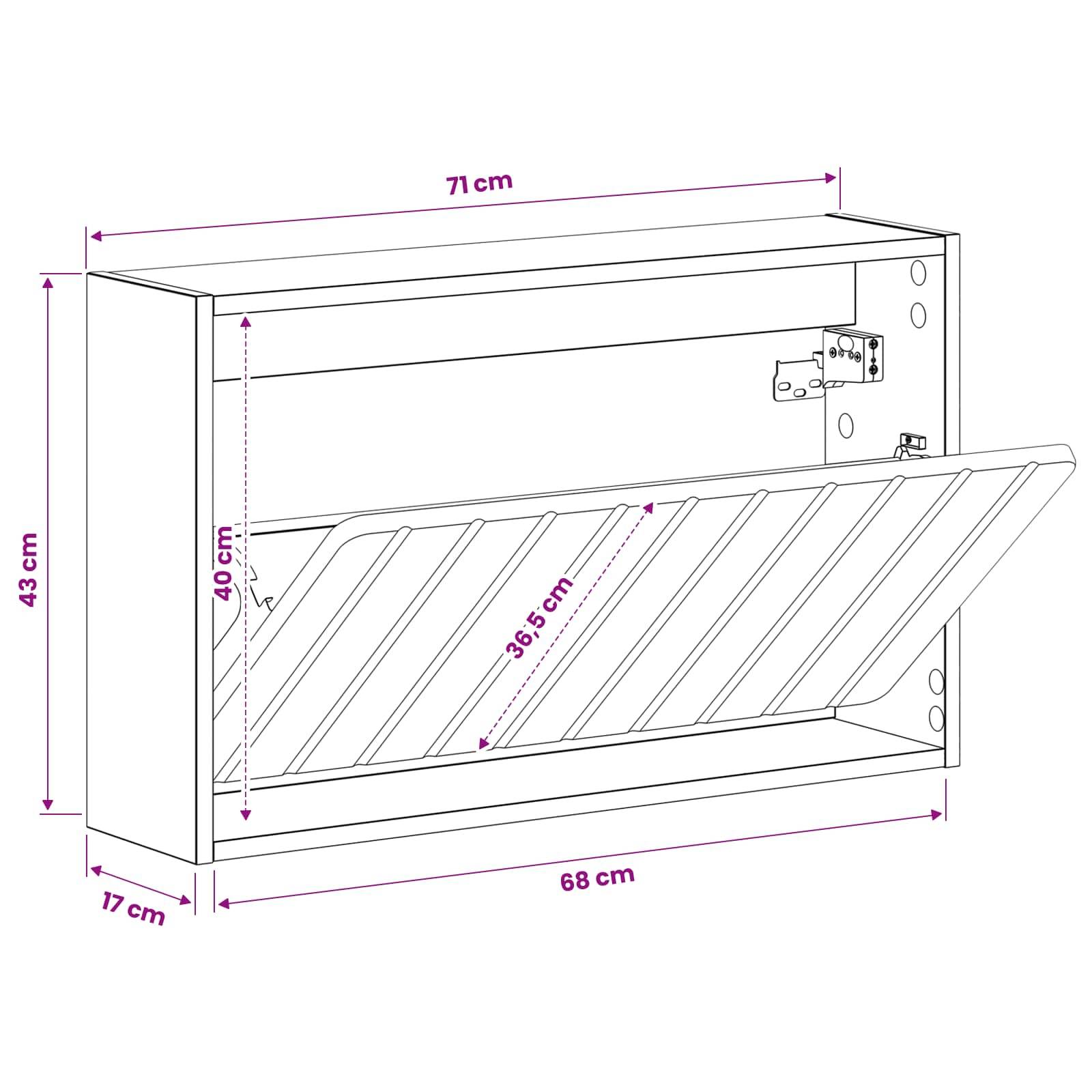 vidaXL Wandmontierter Schuhschrank ZWOLLE 71 x 17 x 43 cm