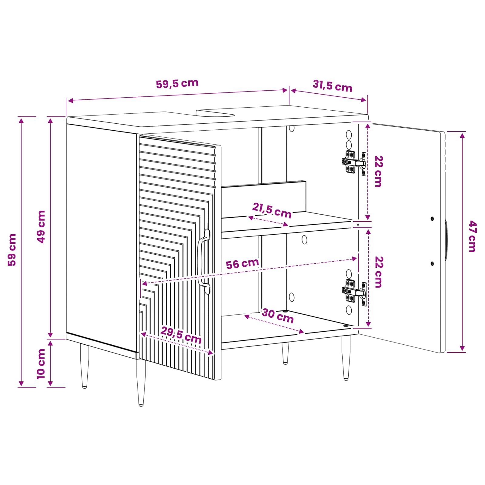 vidaXL Waschbeckenschrank HAARLEM Hochglanz Weiß 59,5 x 31,5 x 59 cm