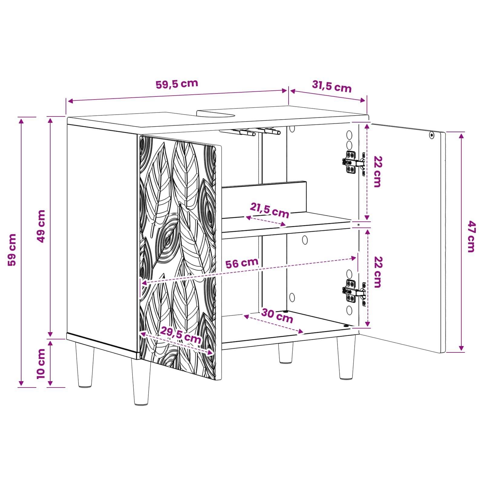 vidaXL Waschbeckenschrank DELFT Weiß 59,5 x 31,5 x 59 cm Holzwerkstoff