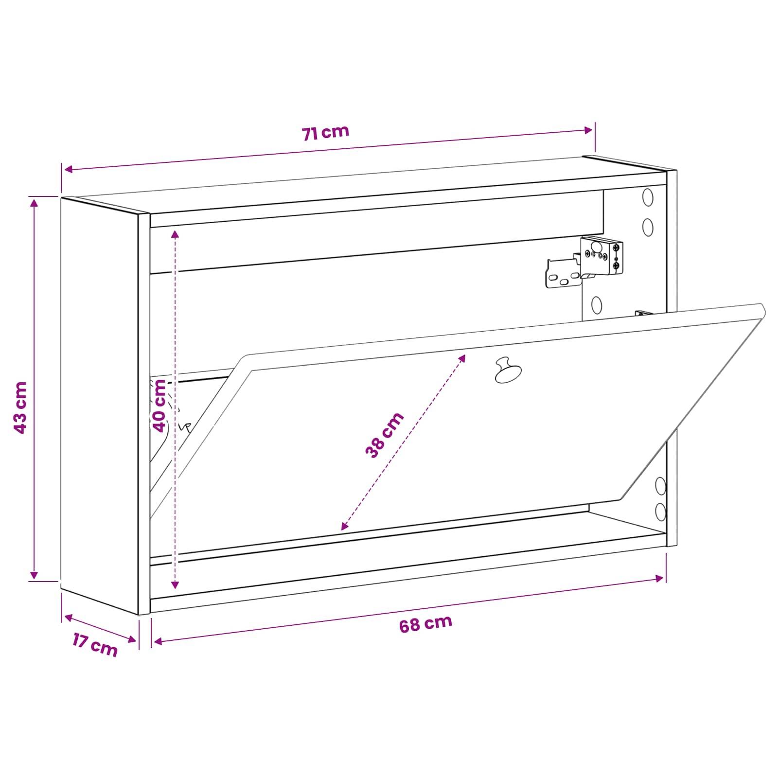 vidaXL Wandmontierter Schuhschrank BREDA 71 x 17 x 43 cm Holzwerkstoff