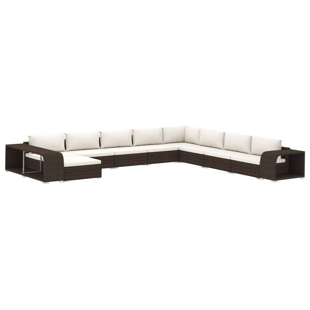 vidaXL 11-tlg. Garten-Lounge-Set mit Auflagen Poly Rattan Braun