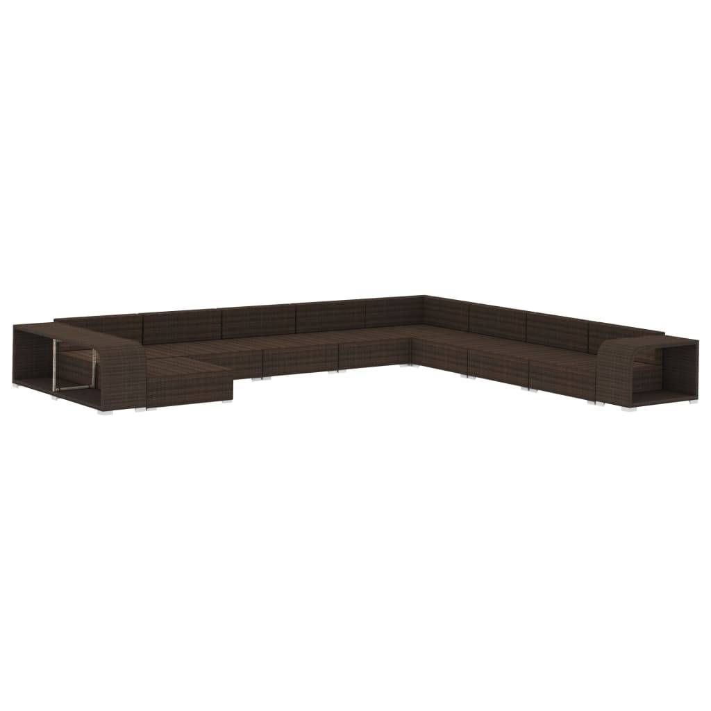 vidaXL 11-tlg. Garten-Lounge-Set mit Auflagen Poly Rattan Braun