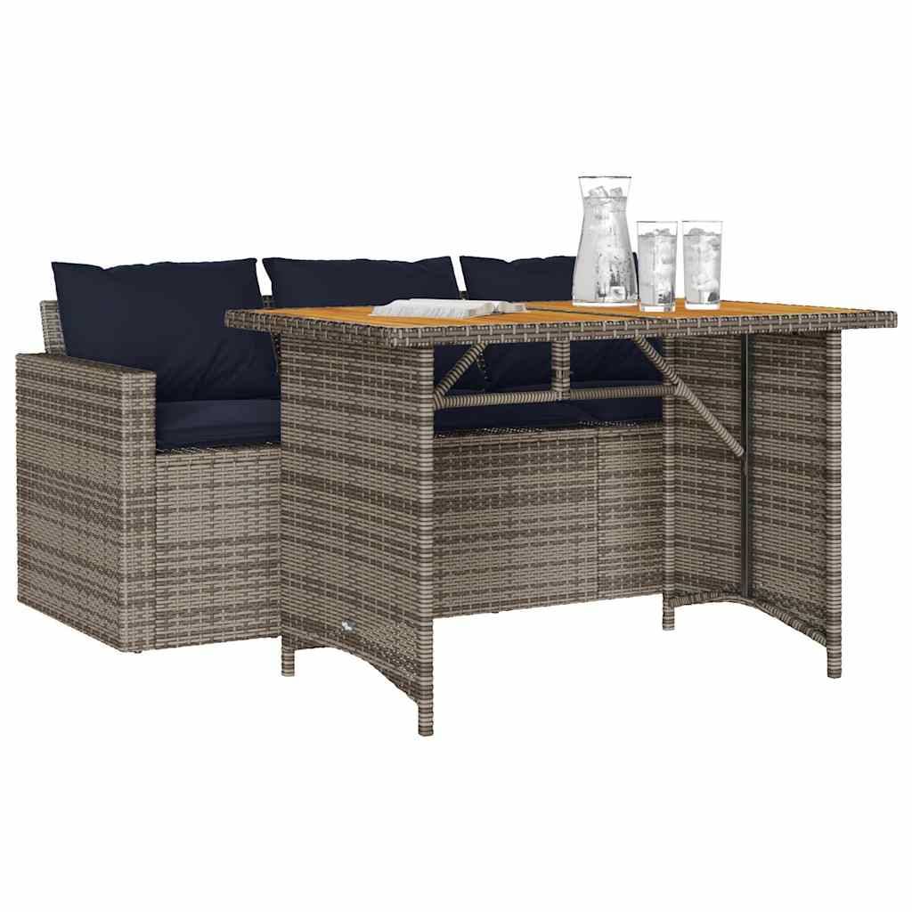 vidaXL 2-tlg. Garten-Essgruppe mit Kissen Grau Poly Rattan