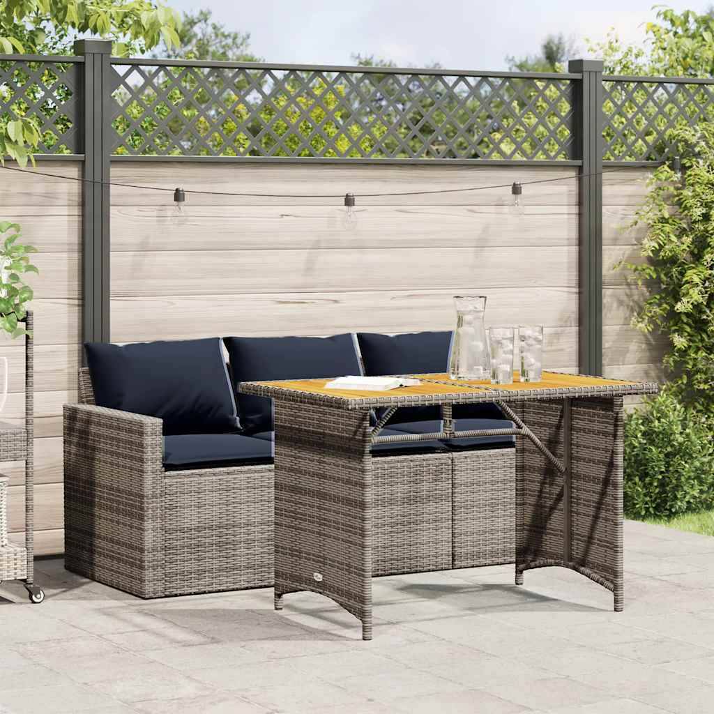 vidaXL 2-tlg. Garten-Essgruppe mit Kissen Grau Poly Rattan