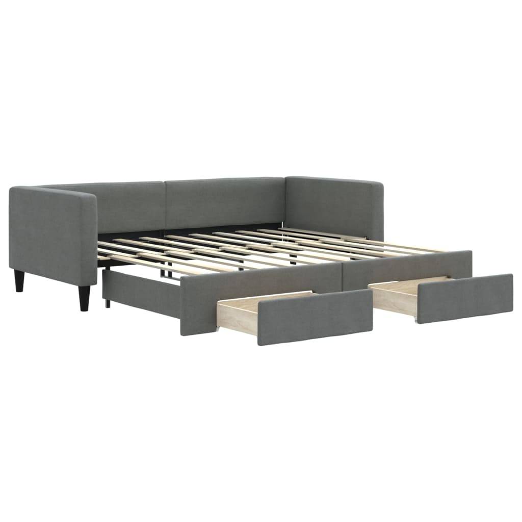vidaXL Tagesbett Ausziehbar mit Schubladen Dunkelgrau 100x190 cm Stoff
