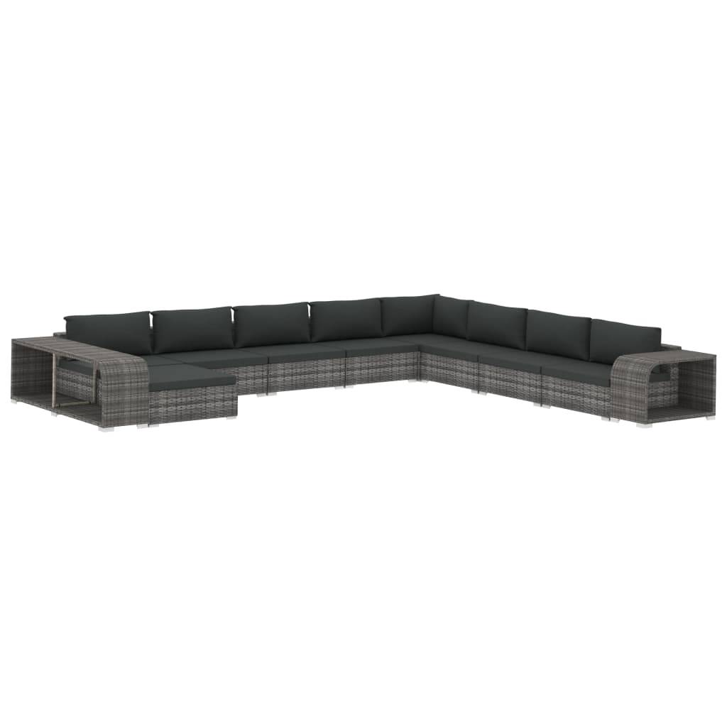 vidaXL 11-tlg. Garten-Lounge-Set mit Auflagen Poly Rattan Grau